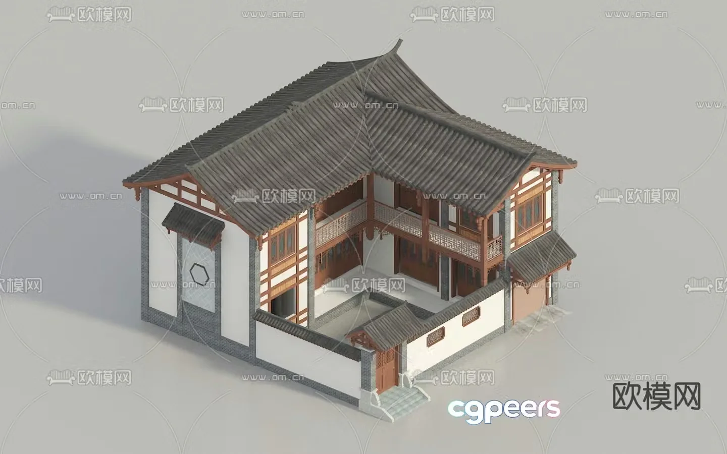 Chinese style single-family villa 3D model