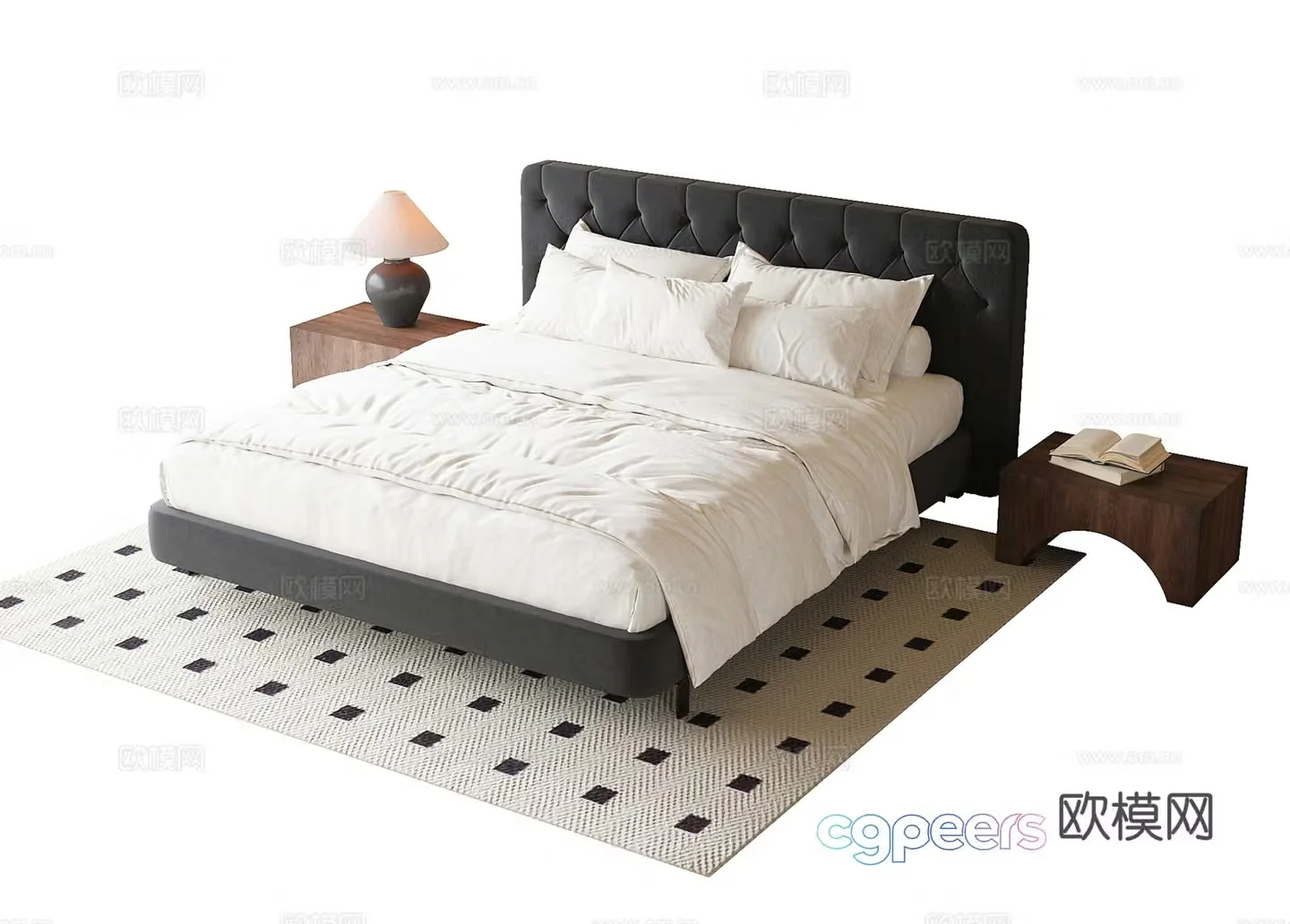 Modern double sofa table lamp carpet 3d model