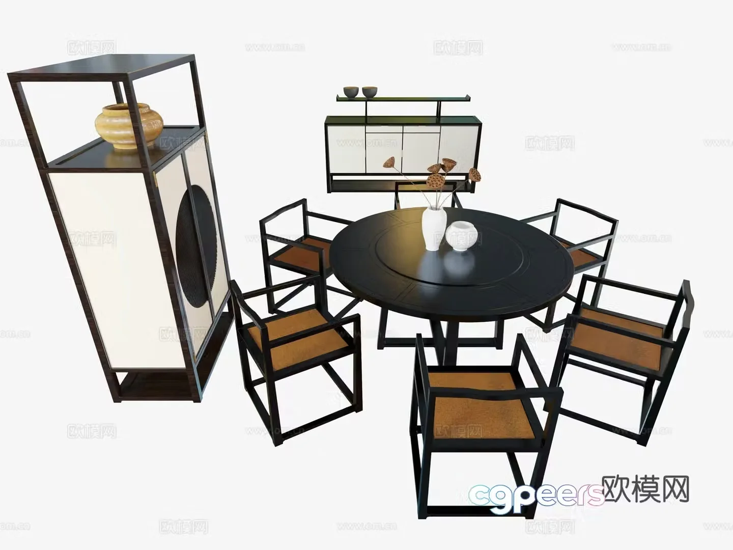 New Chinese style dining table round table 3d model