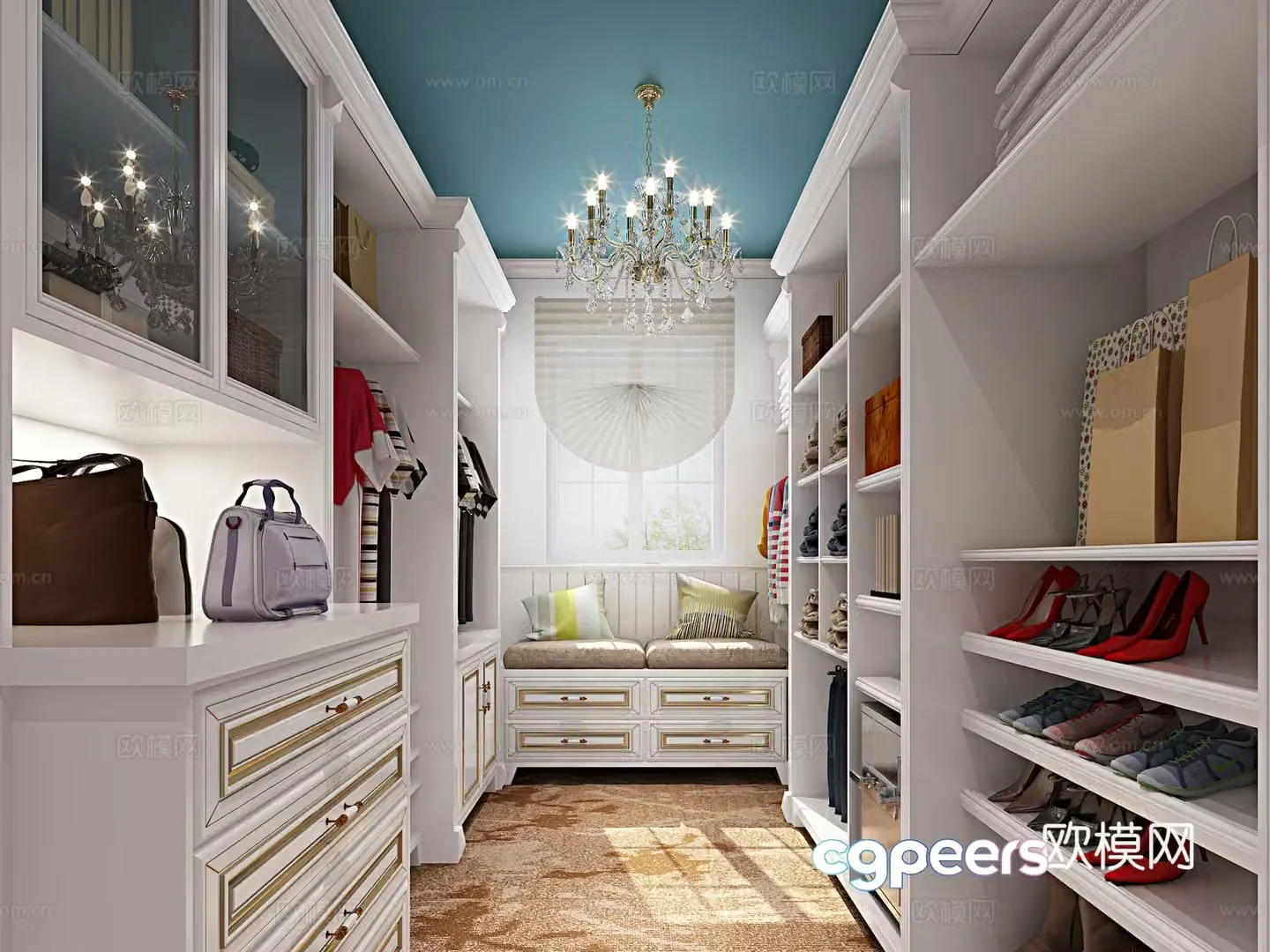 European style simple cloakroom simple European wardrobe clothes 3d model