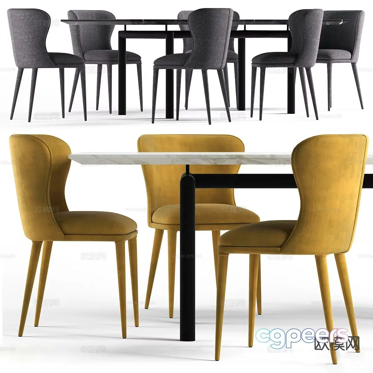 Bar dining table and chairs marble dining table 3d model