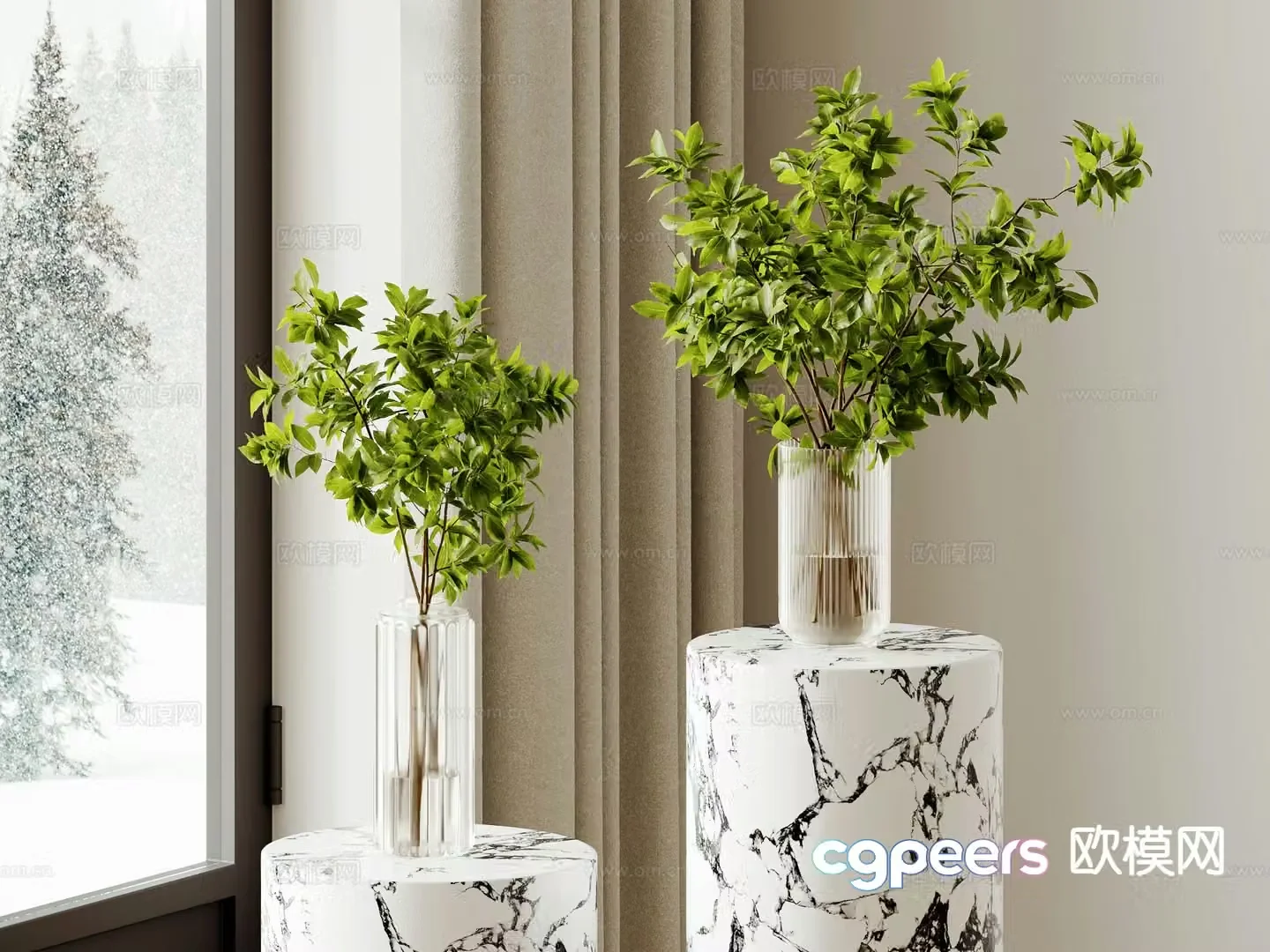 Vase Aquatic Plant Green Plant Ornament 3D Model