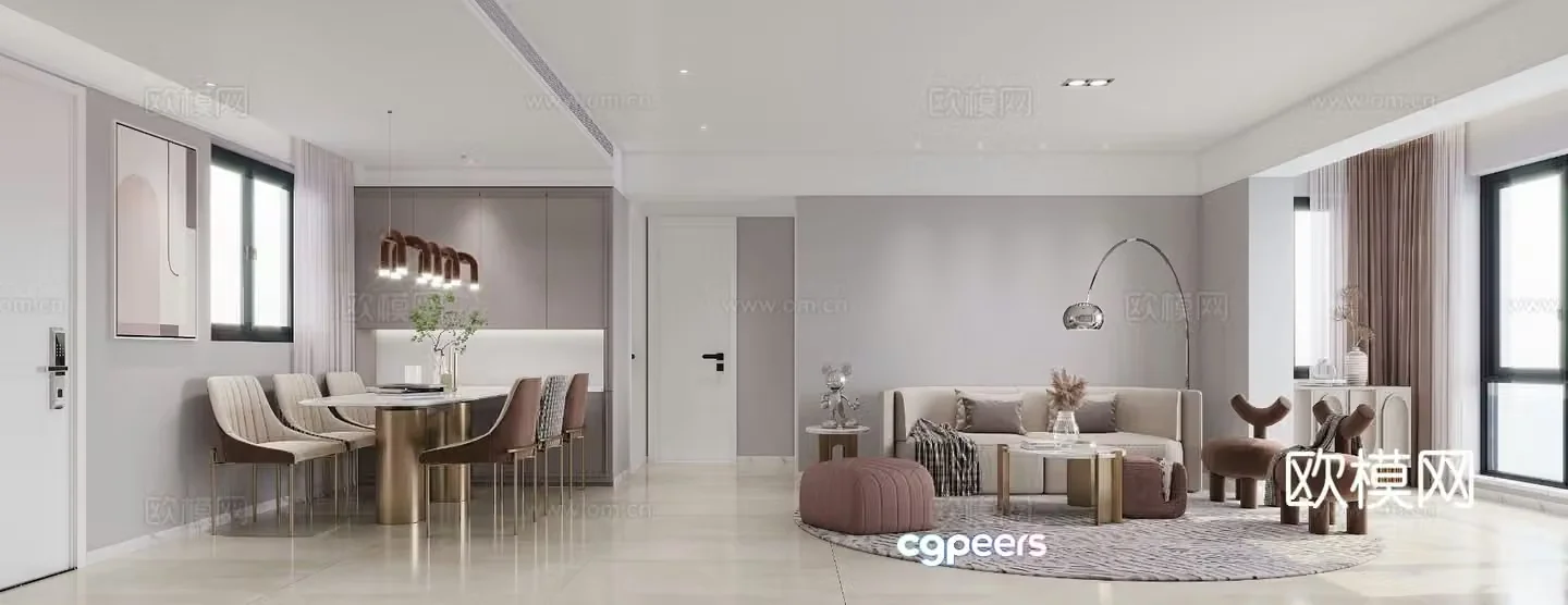 Modern living and dining room 3d model