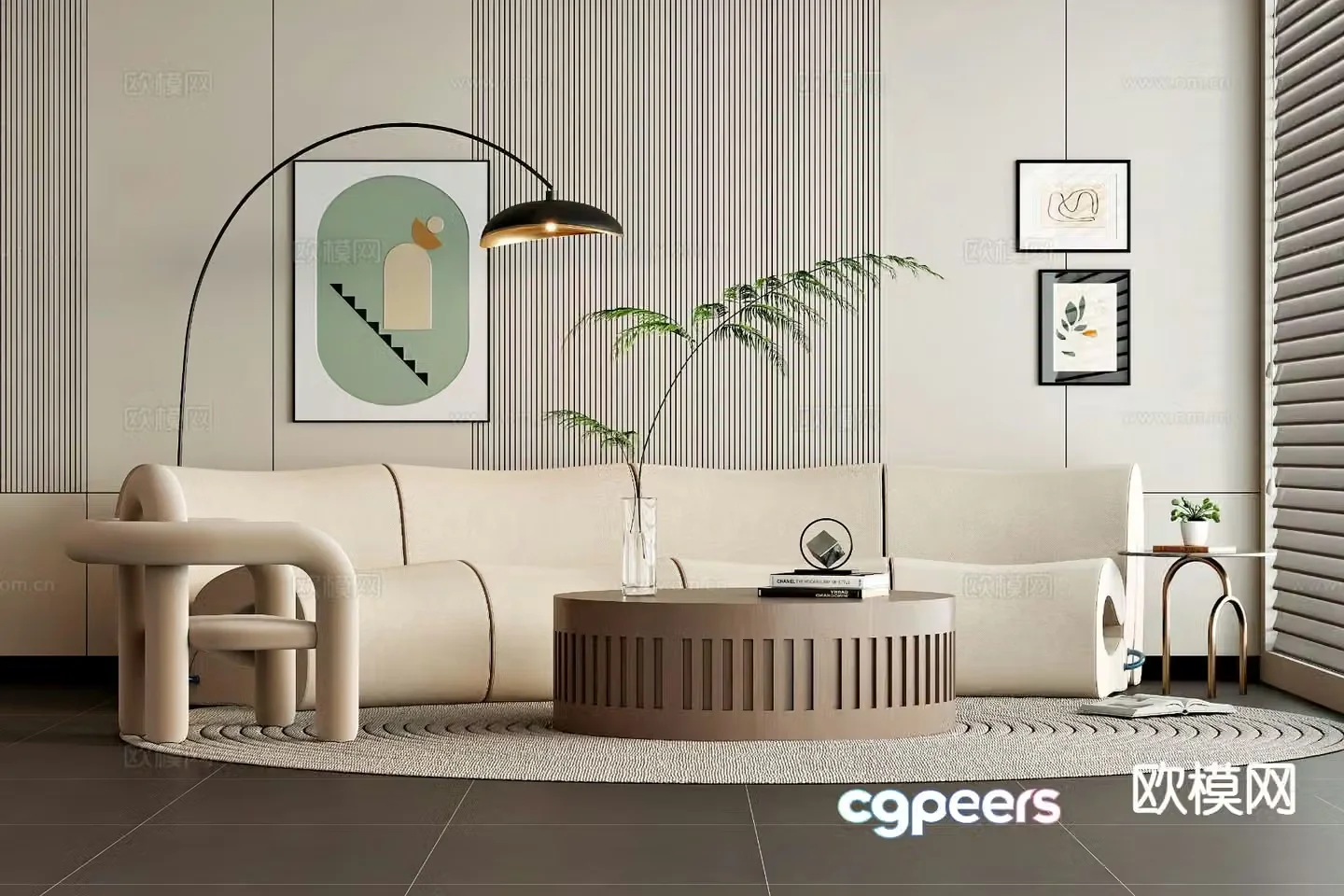 Cream style modular sofa 3d model