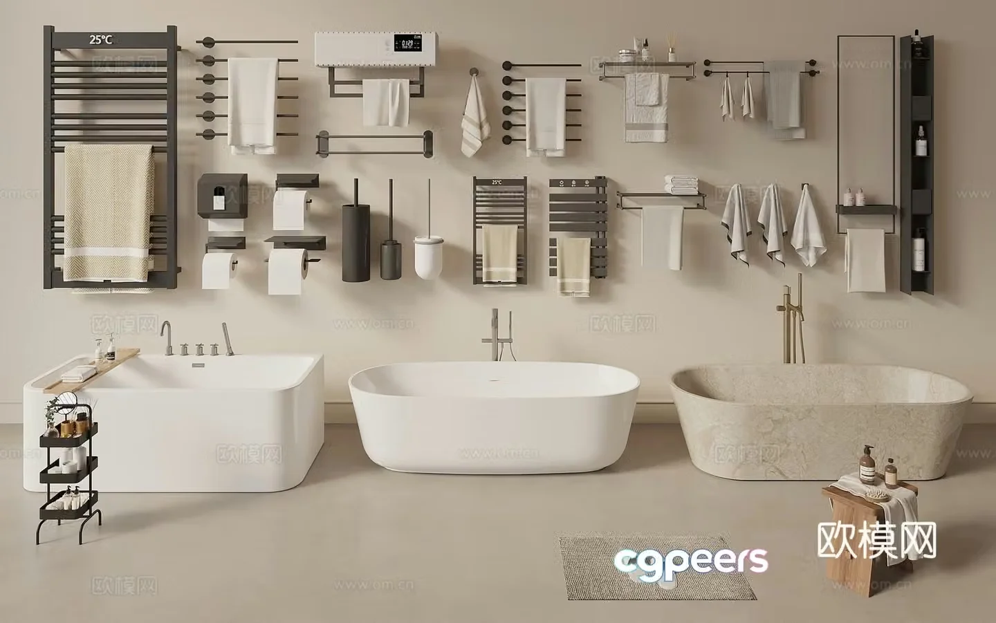 Square bathtub towel rack roll box sanitary ware 3d model