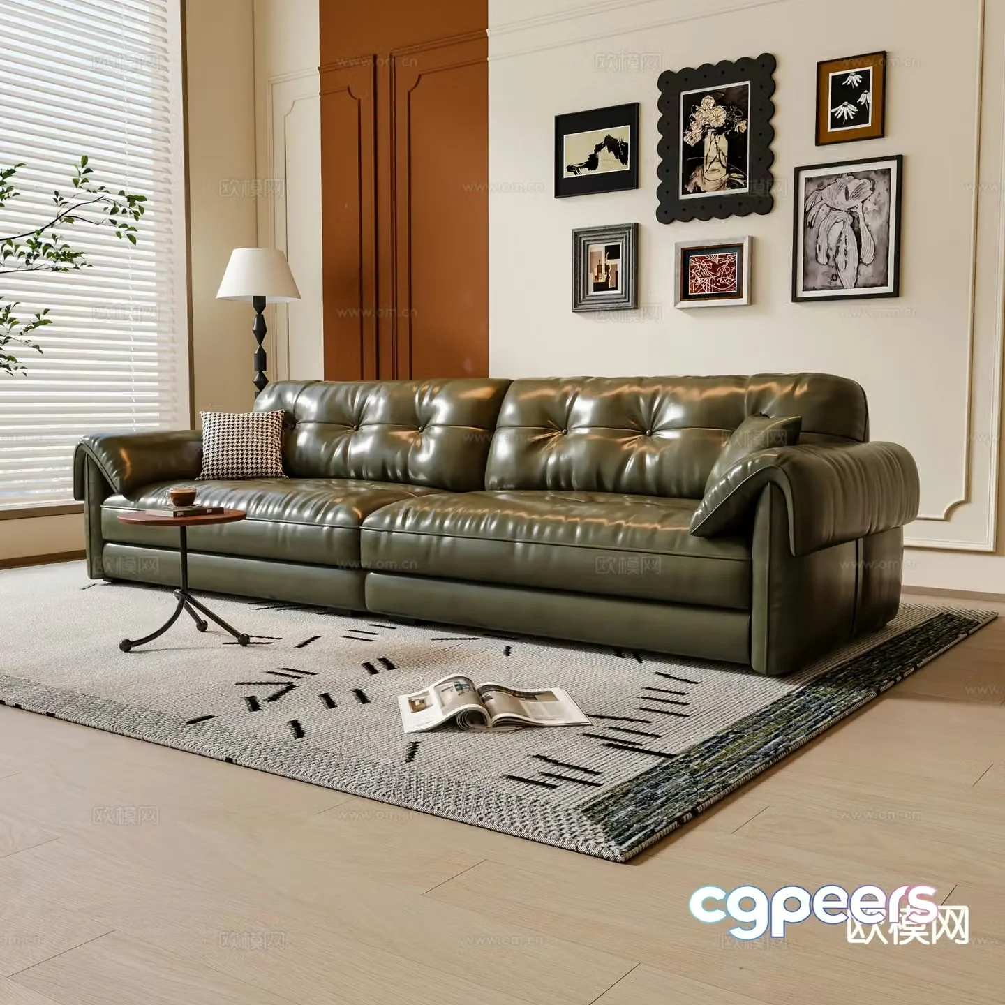 Double sofa leather sofa 3d model