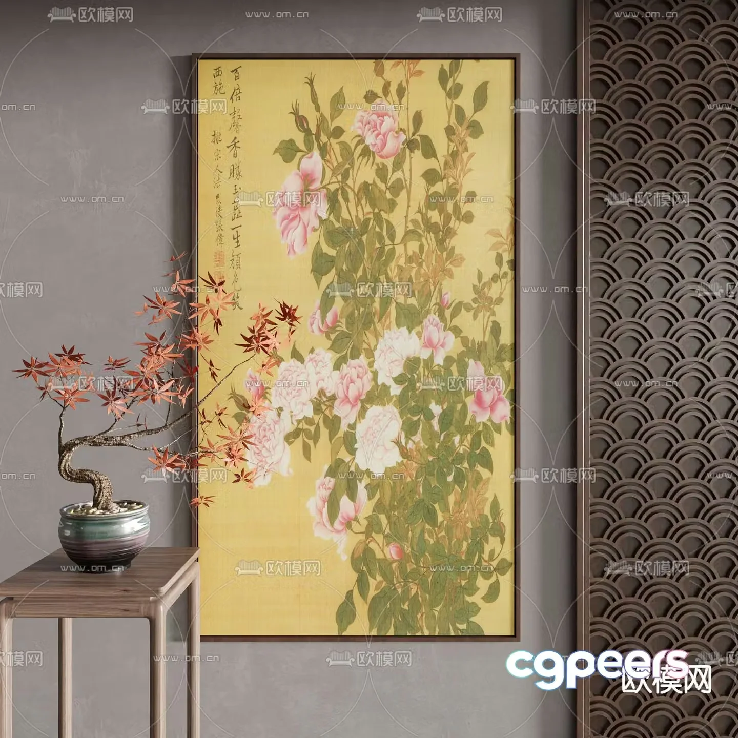 New Chinese style decorative paintings flower and bird paintings watercolor paintings 3D model