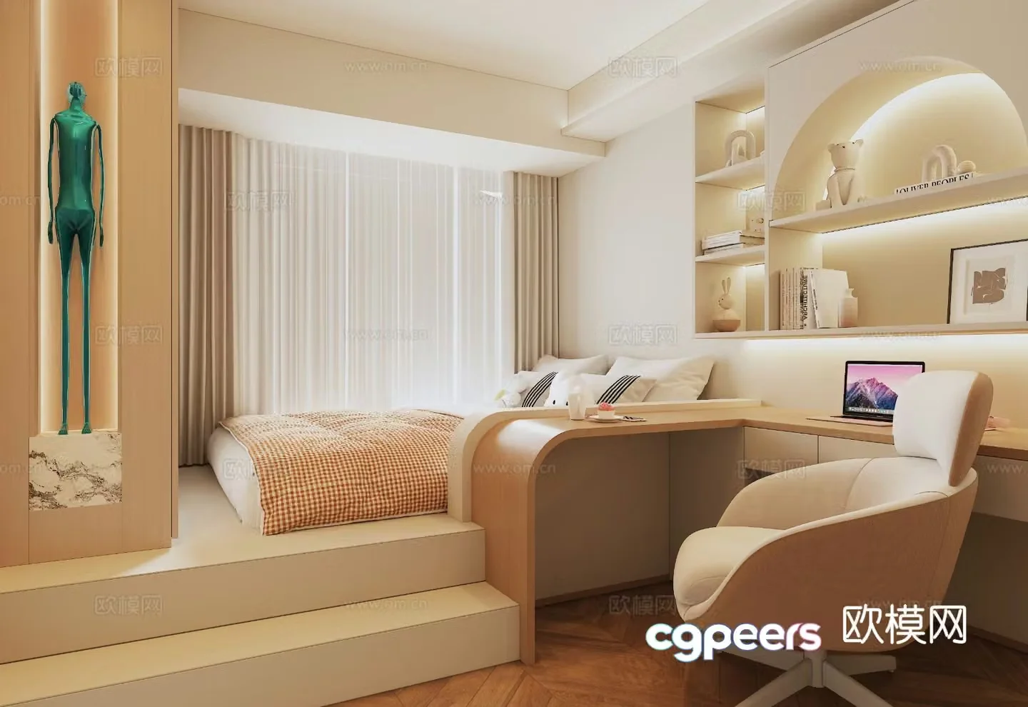 Cream style tatami bedroom 3d model