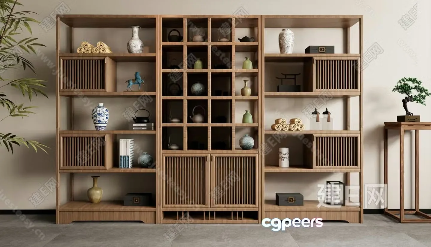 Wooden Shelving Unit 3D Model – 3741 – VRAY Render