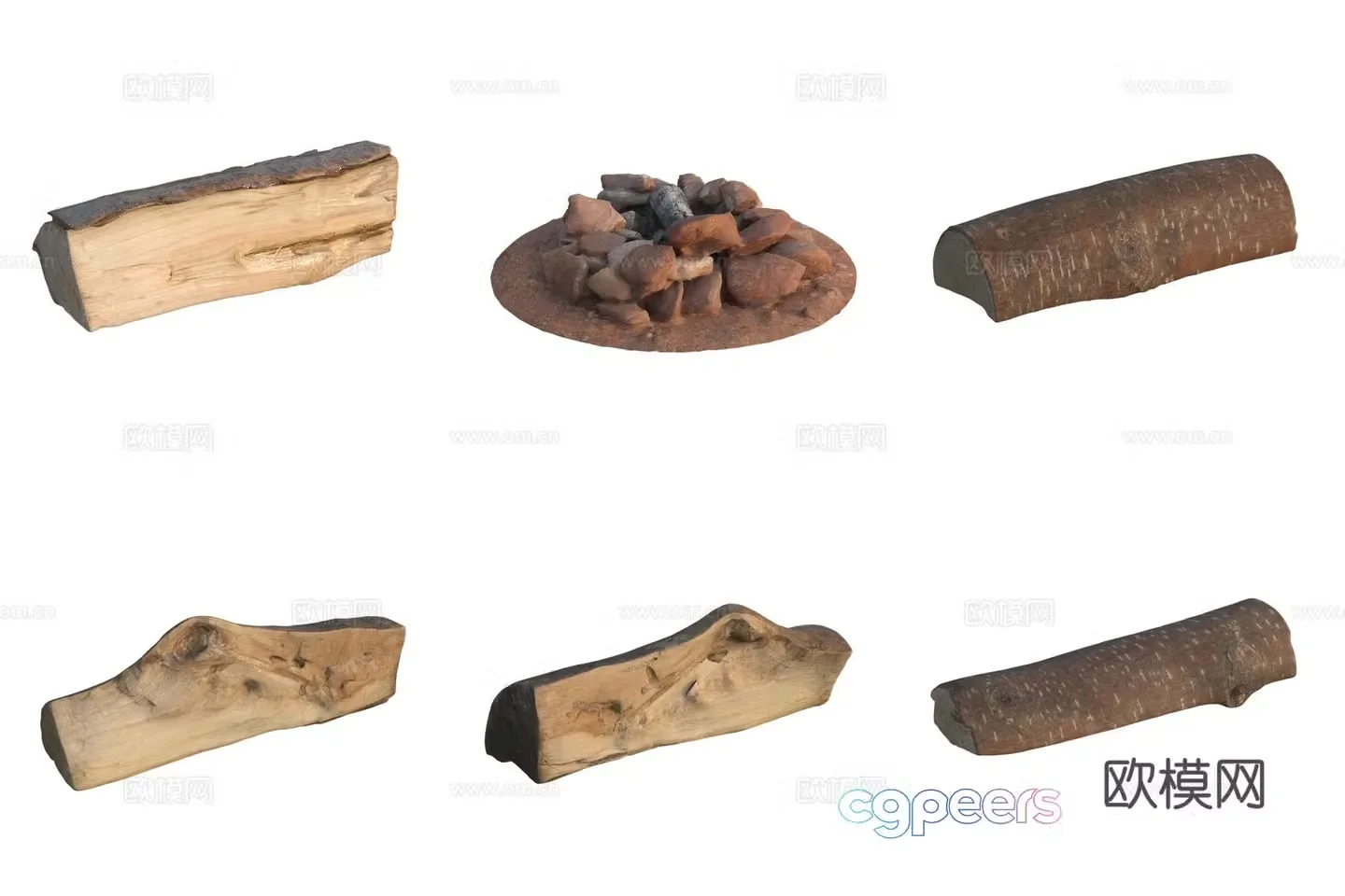 Firewood Wood Wood Stone Stack 3D Model