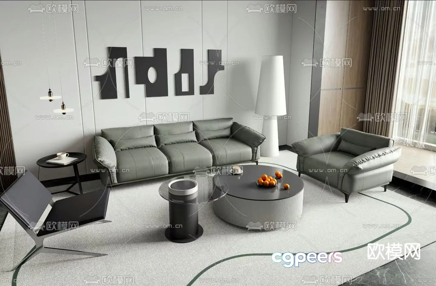 High-grade gray sofa modular sofa 3D model