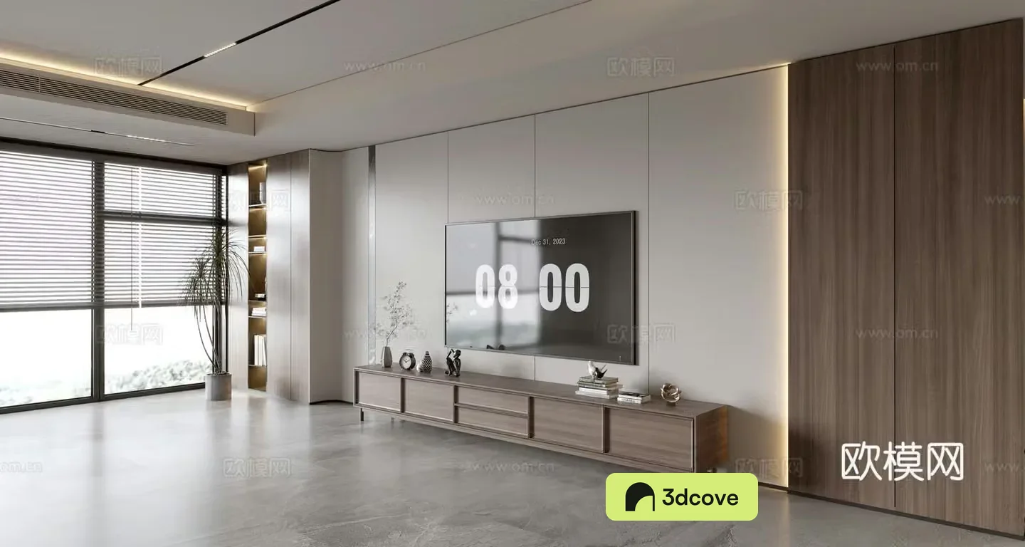 Modern simple living room light luxury TV background wall full wall TV cabinet wooden veneer background wall