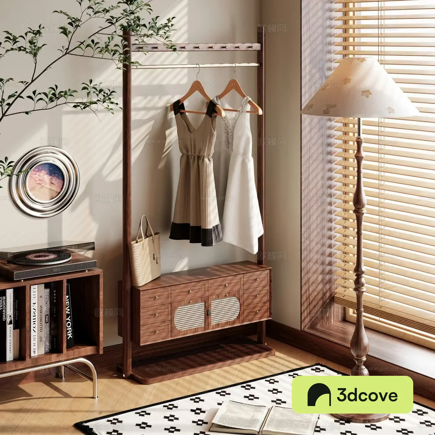 Clothes hanger floor-standing clothes hanger retro cream clothes hanger cabinet clothes hanger