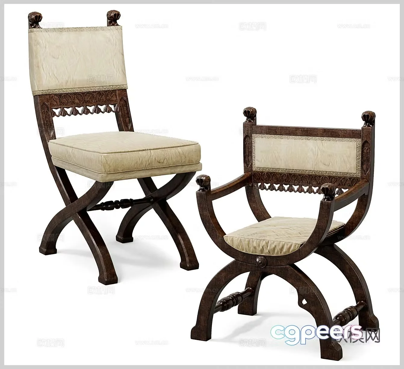 Medium-old single chair Medium-old leisure chair Low stool Medium-old dining chair Retro single chair Classical single chair Complex 3D model