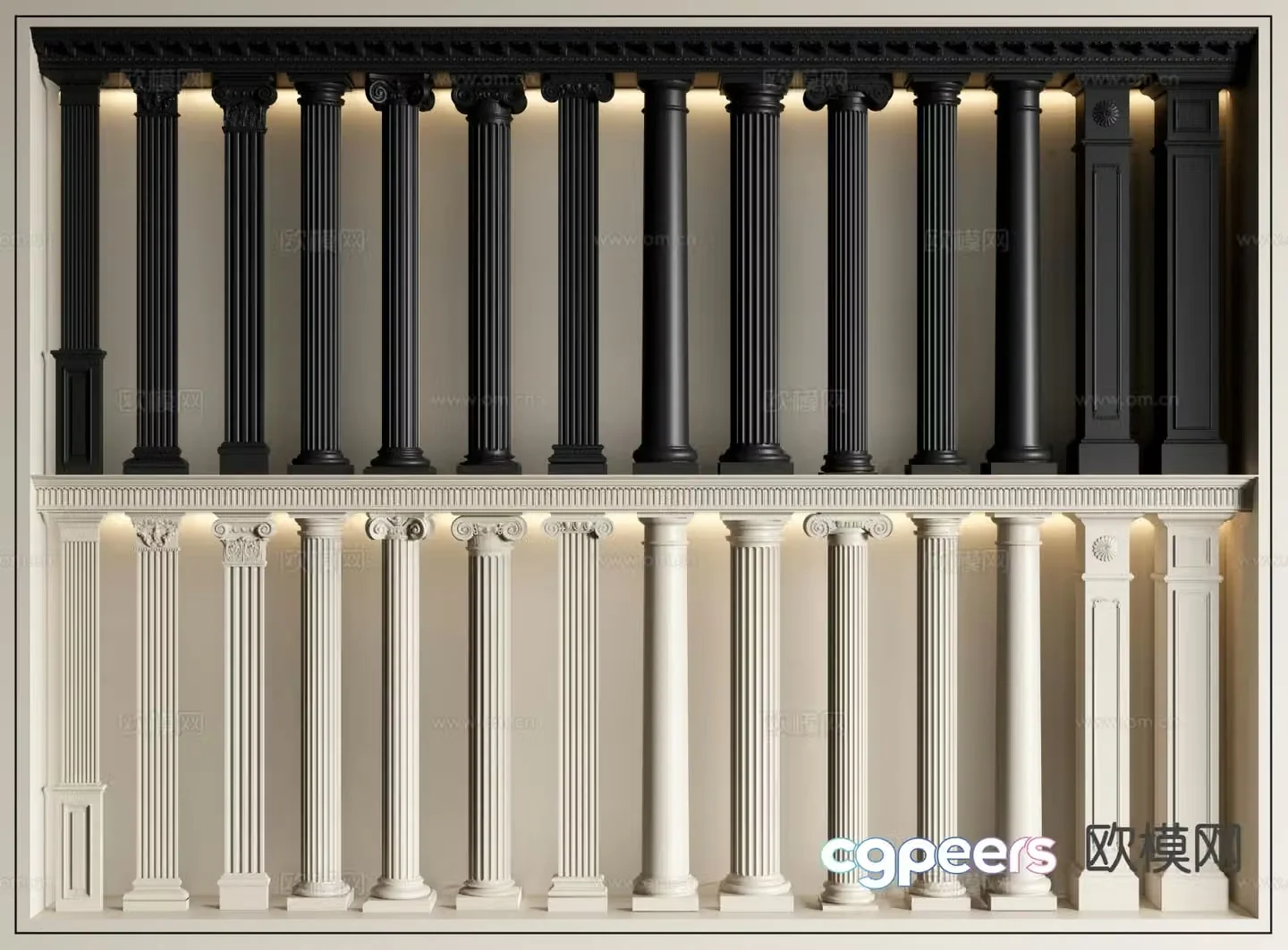 European columns Roman columns carved columns gypsum columns 3D model