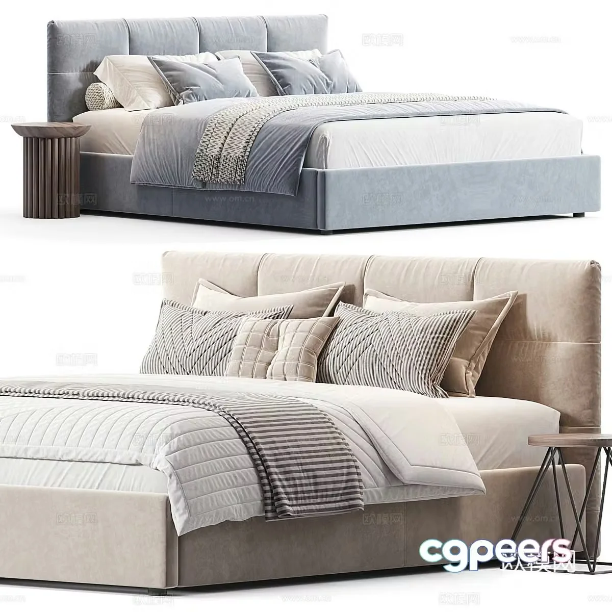 Modern cream style fabric double bed 3d model