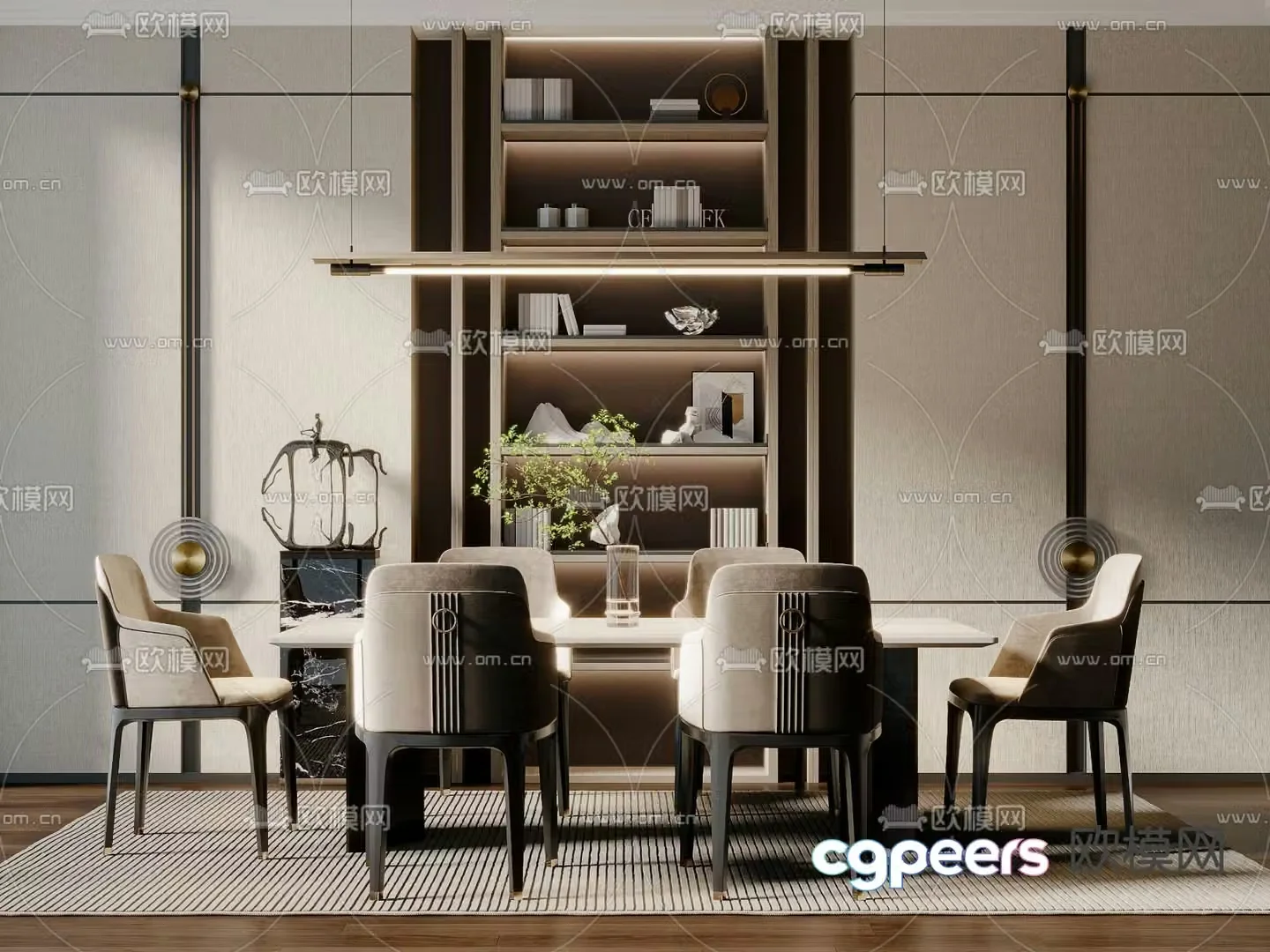 New Chinese dining table and chairs 3d model