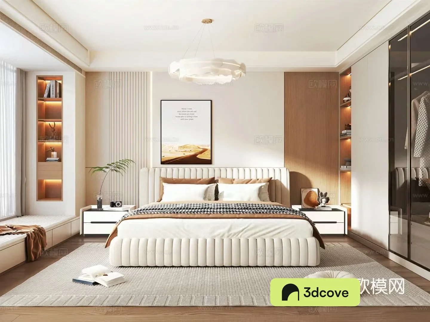 Modern Cream Home Bedroom Cream Style Double Bed Wardrobe Bedside Table Bedroom Chandelier Decoration