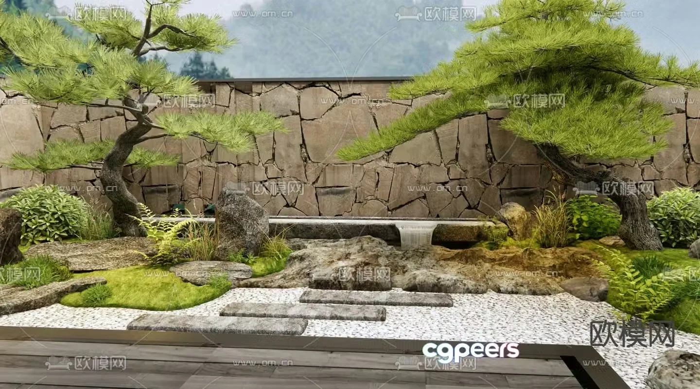 Courtyard landscape water feature wall 3d model