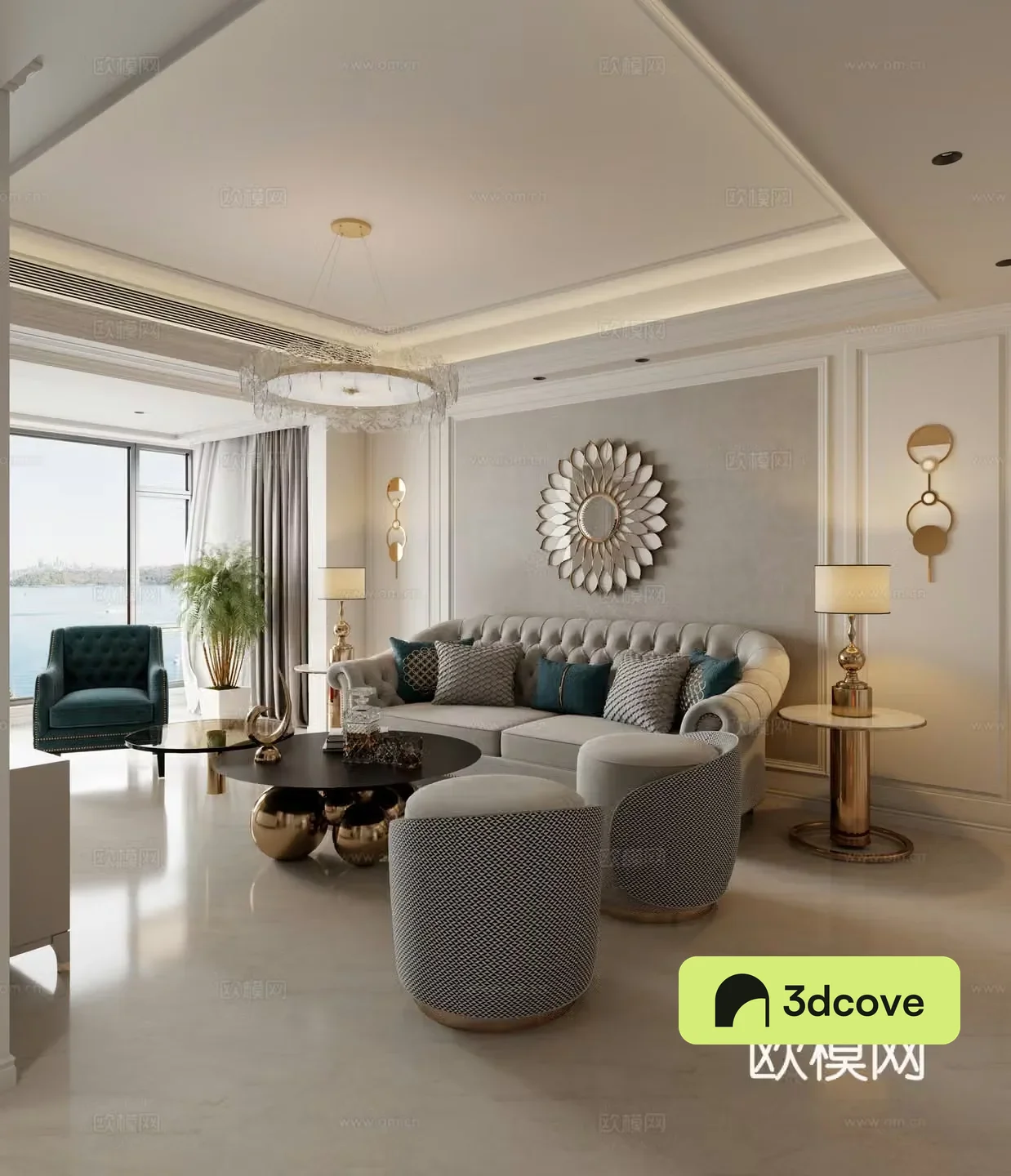 Simple European living room sofa background wall