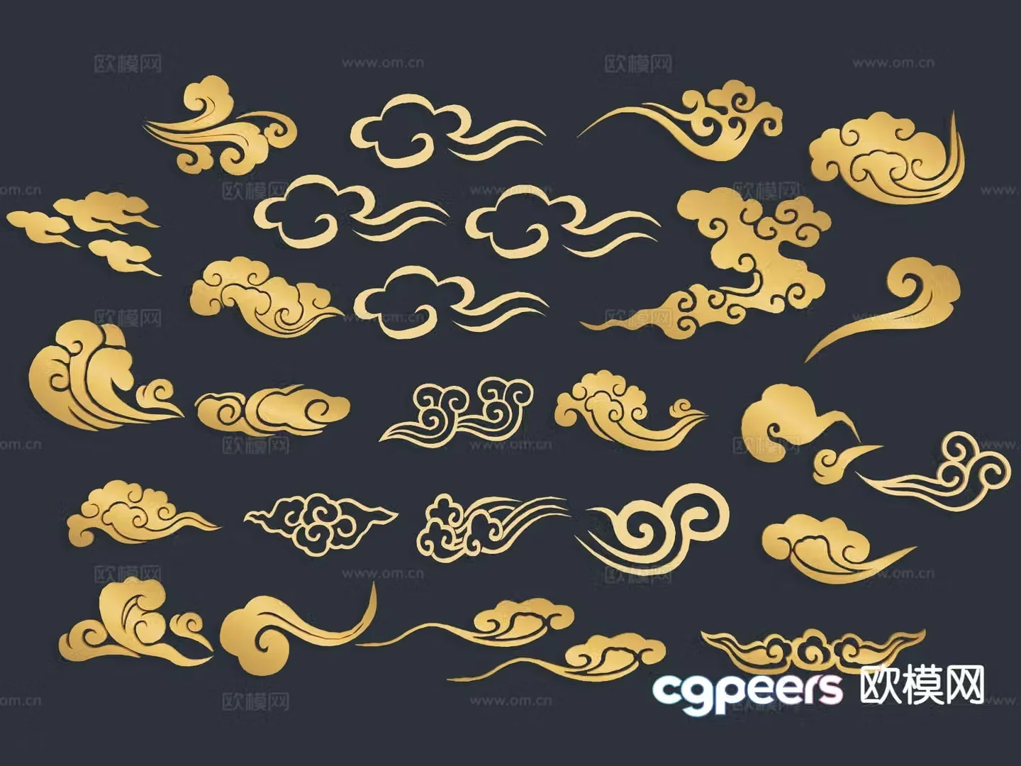 New Chinese style Xiangyun wall decoration silhouette wall sticker 3d model