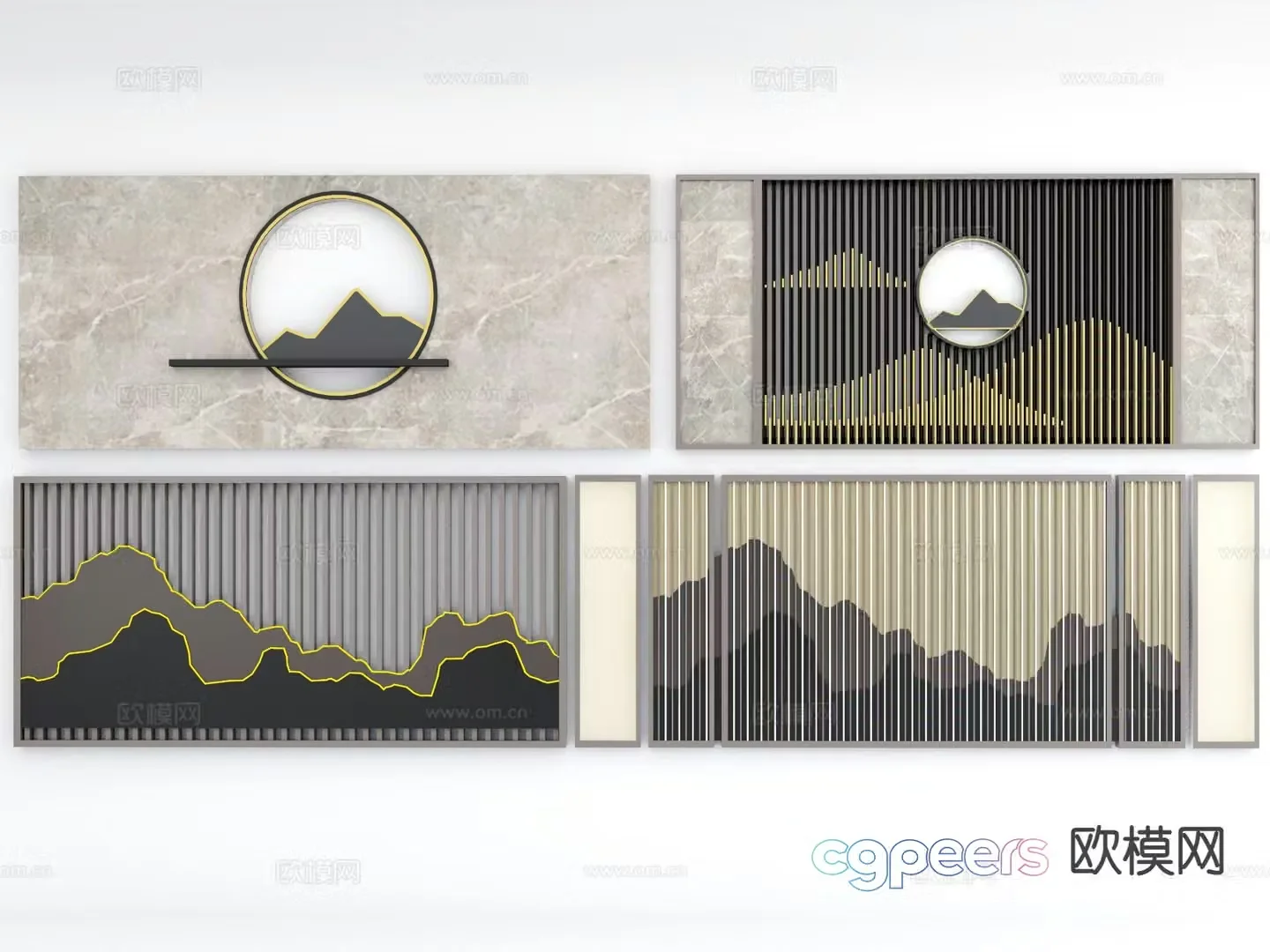 New Chinese style landscape wall landscape wall 3D model