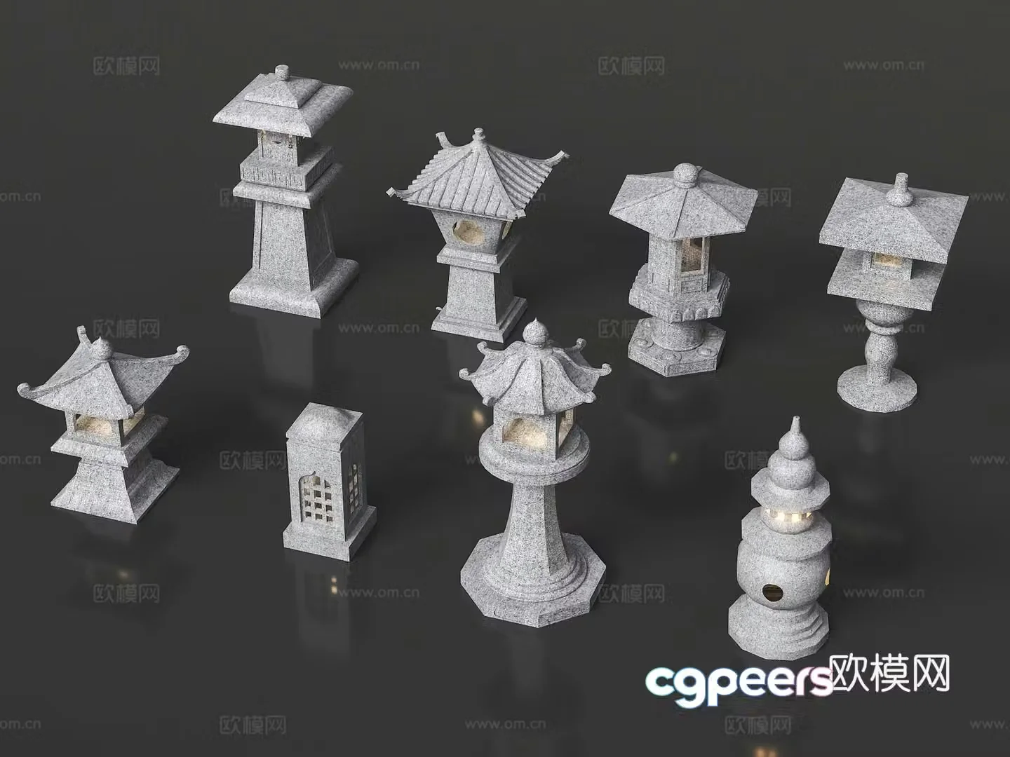 Chinese stone lantern Japanese stone lantern Jade clock Santan Moon Landscape light Garden light 3D model