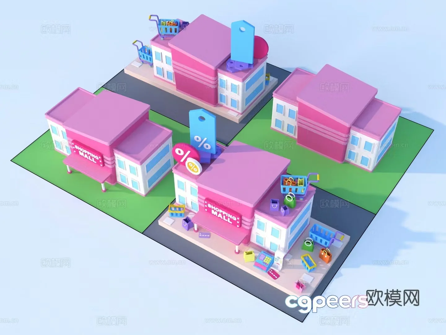 Cartoon toys architectural sketch 3d model