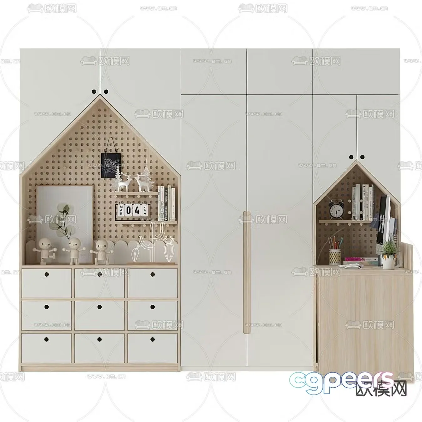 Modern solid wood children’s wardrobe desk 3d model