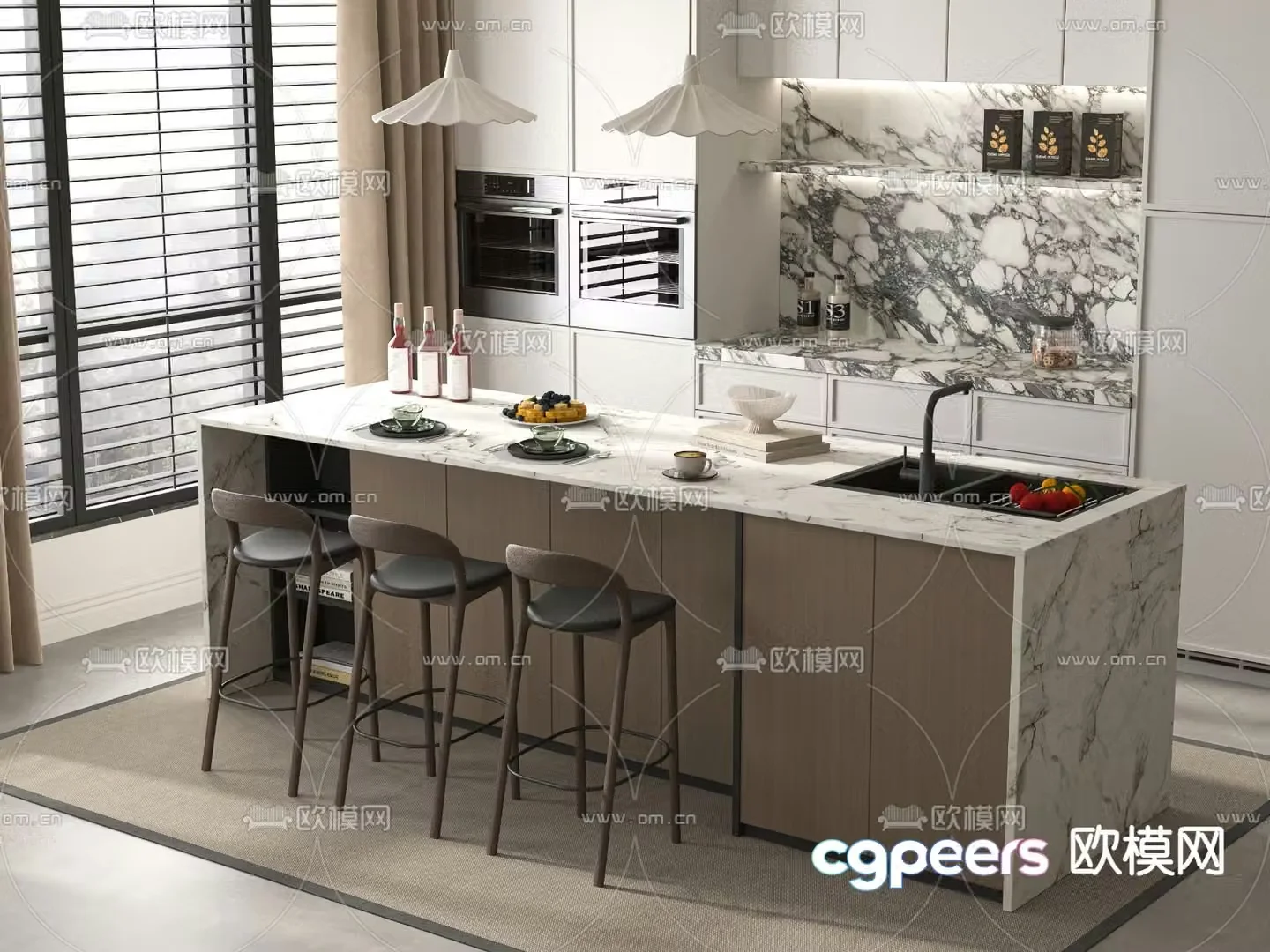 Modern bar island table 3D model