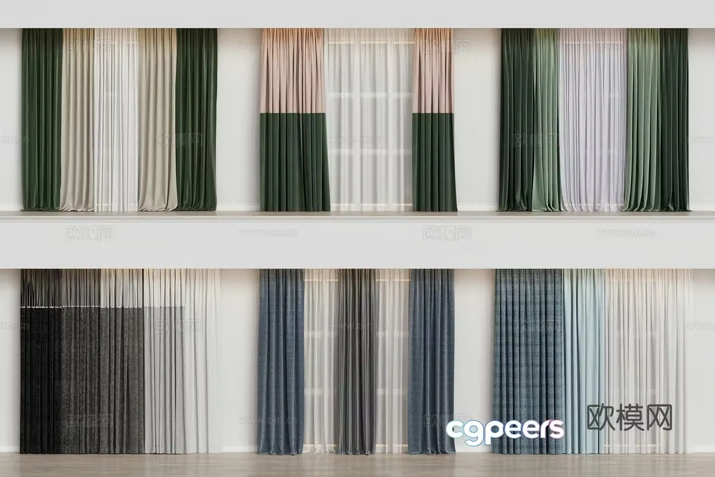 Modern home curtain combination color-blocking curtain fabric curtain 3D model