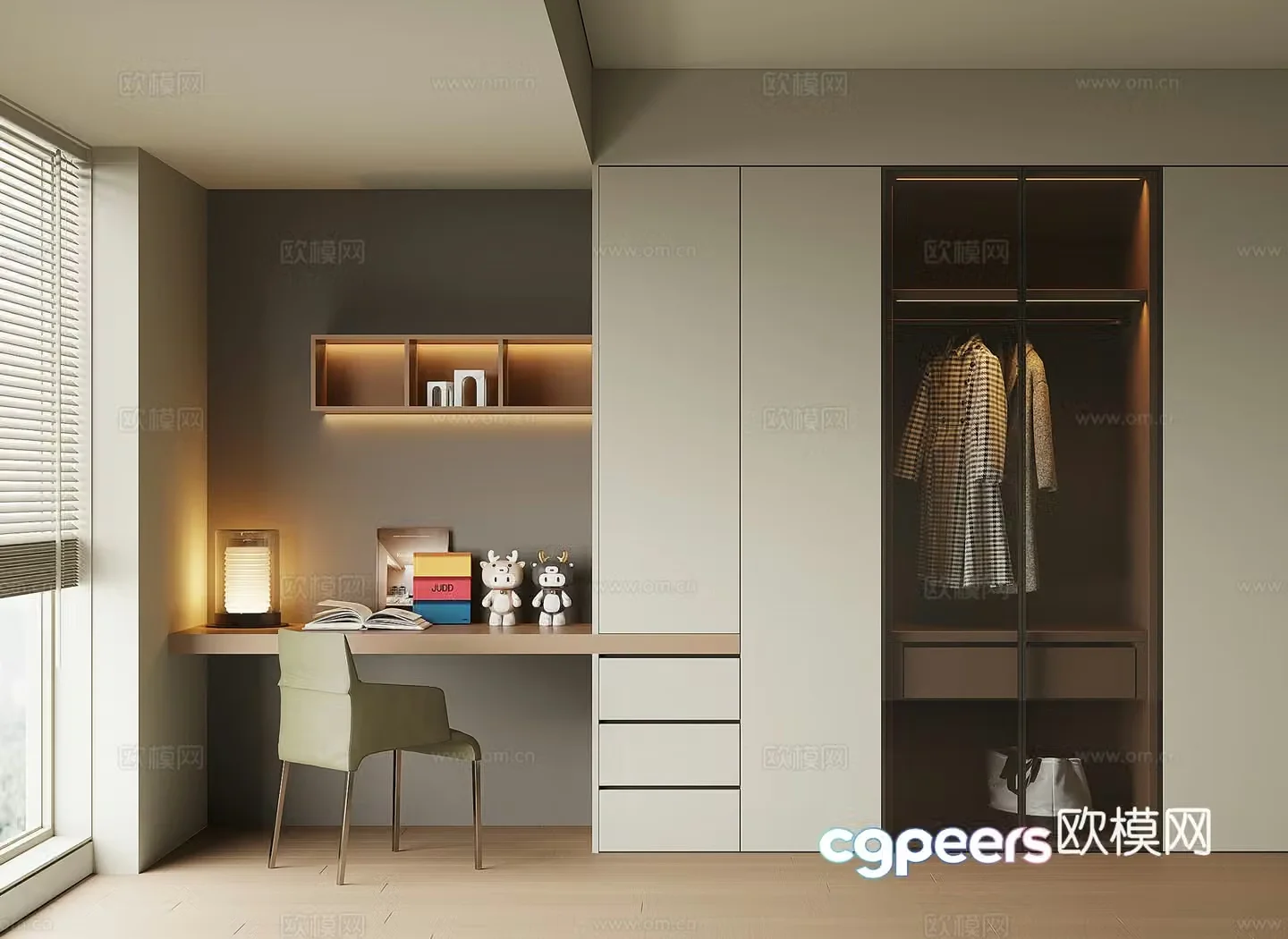 Modern desk integrated wardrobe 3d model