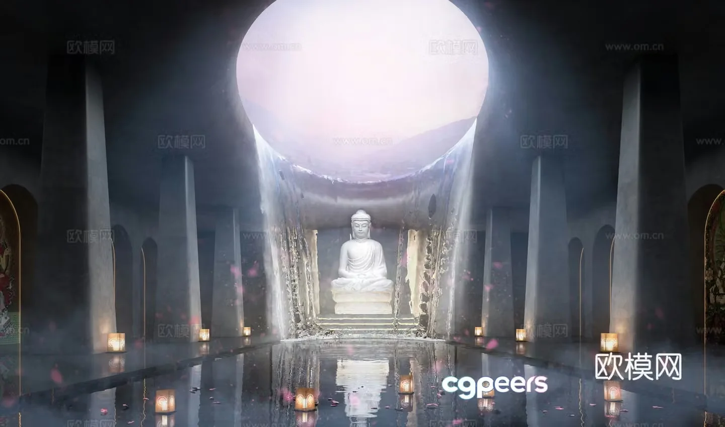 Museum Exhibition Hall People Buddha Sculpture 3d Model