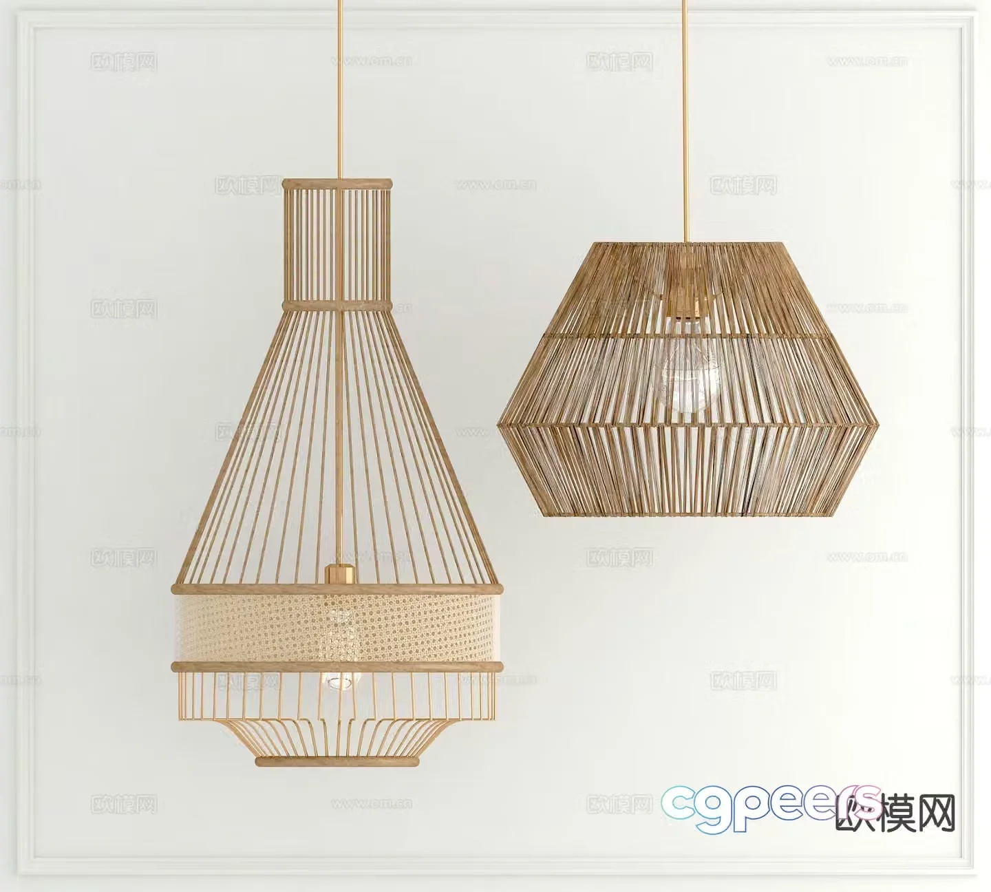 Wabi-sabi chandelier bamboo chandelier 3d model