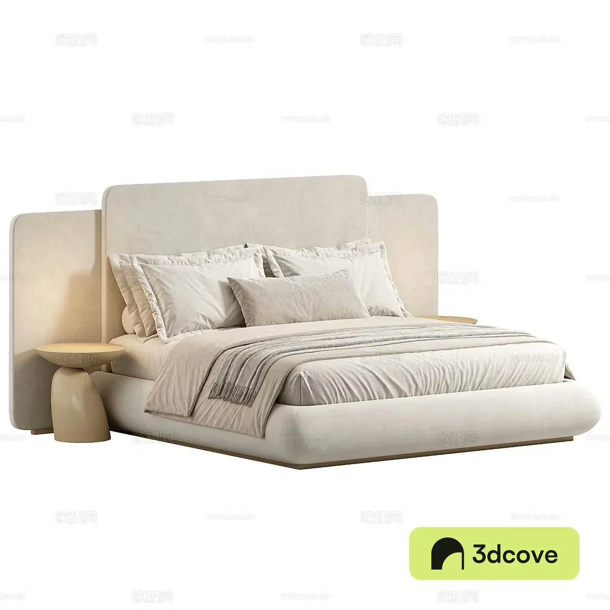 Fabric double bed floor bed bedside table pillow towel hotel double bed master bedroom double