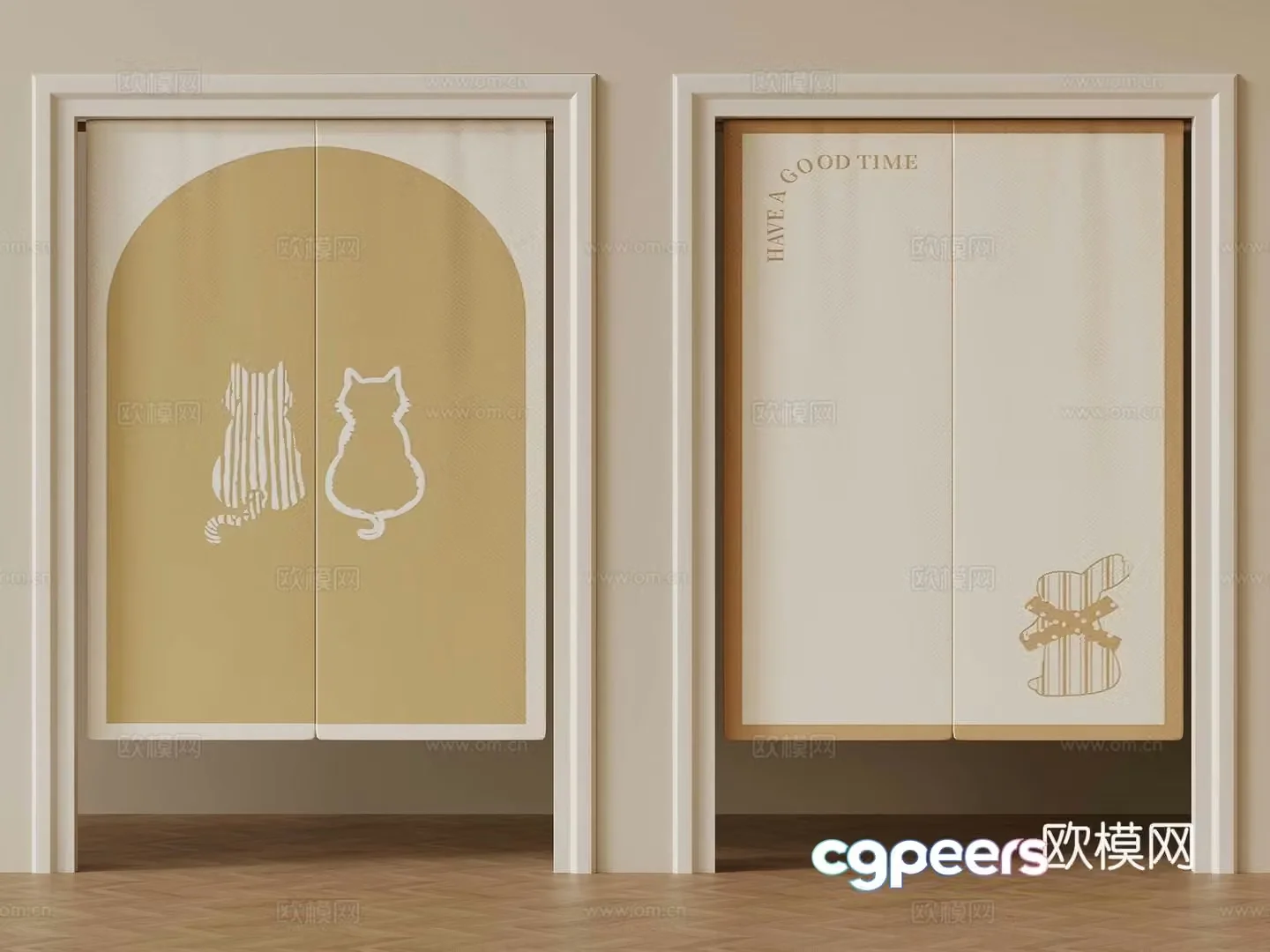 Modern cream door curtain 3d model