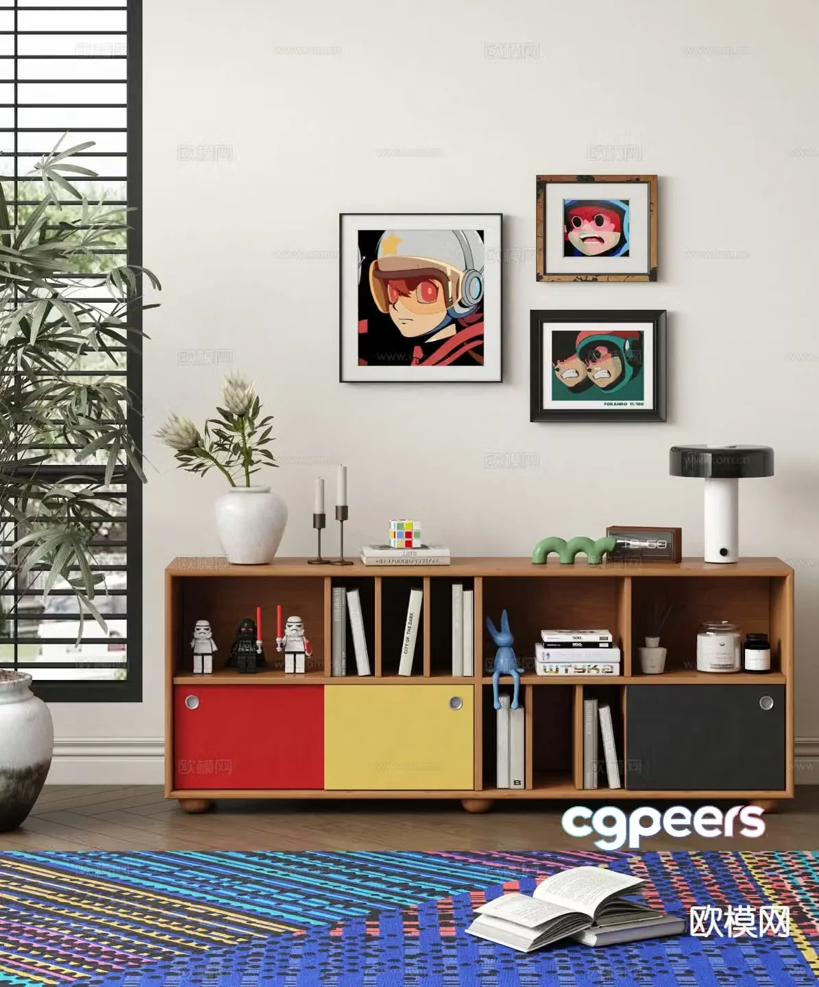 Memphis low cabinet Bauhaus side cabinet Dopamine chest cabinet 3D model