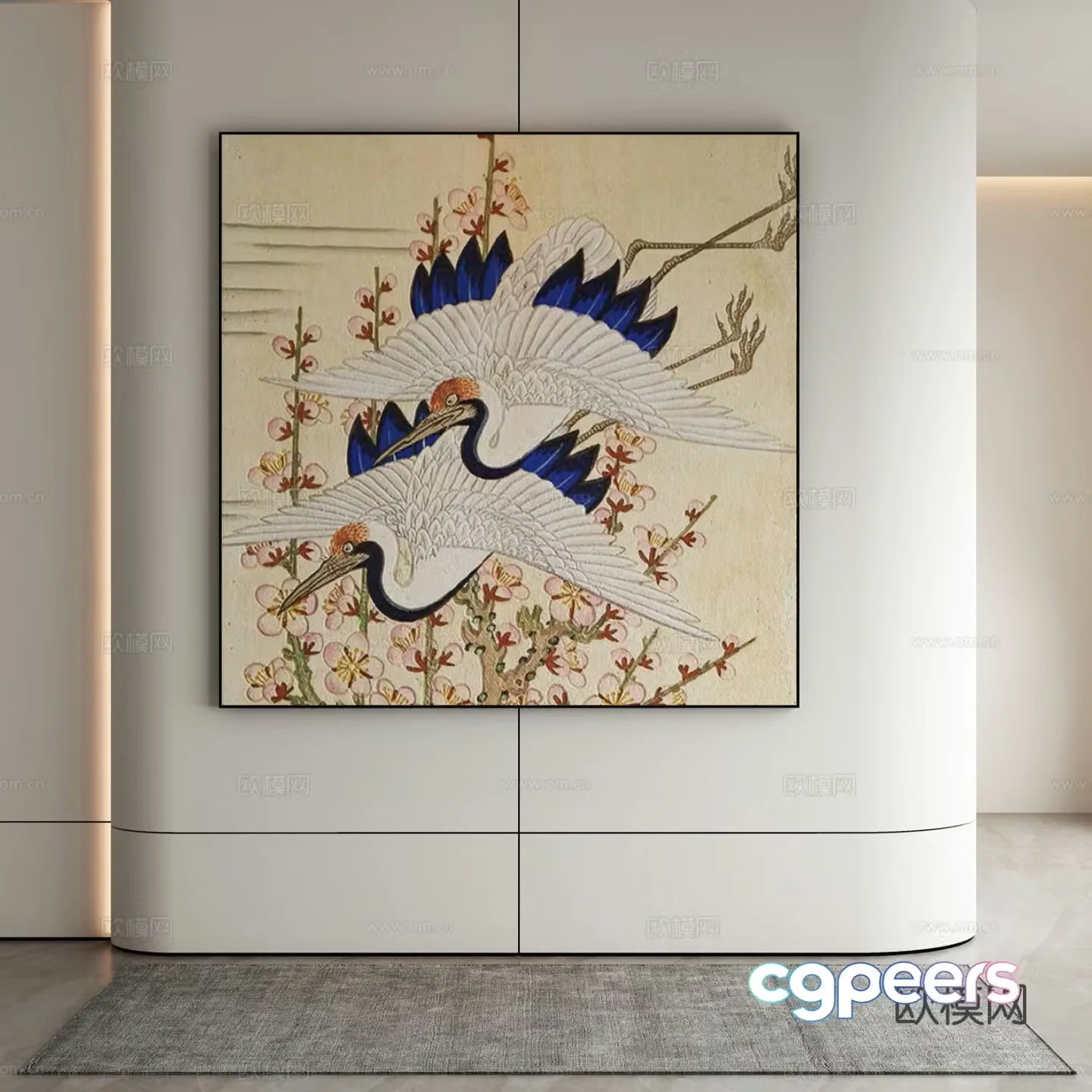 New Chinese style crane painting decorative painting 3d model