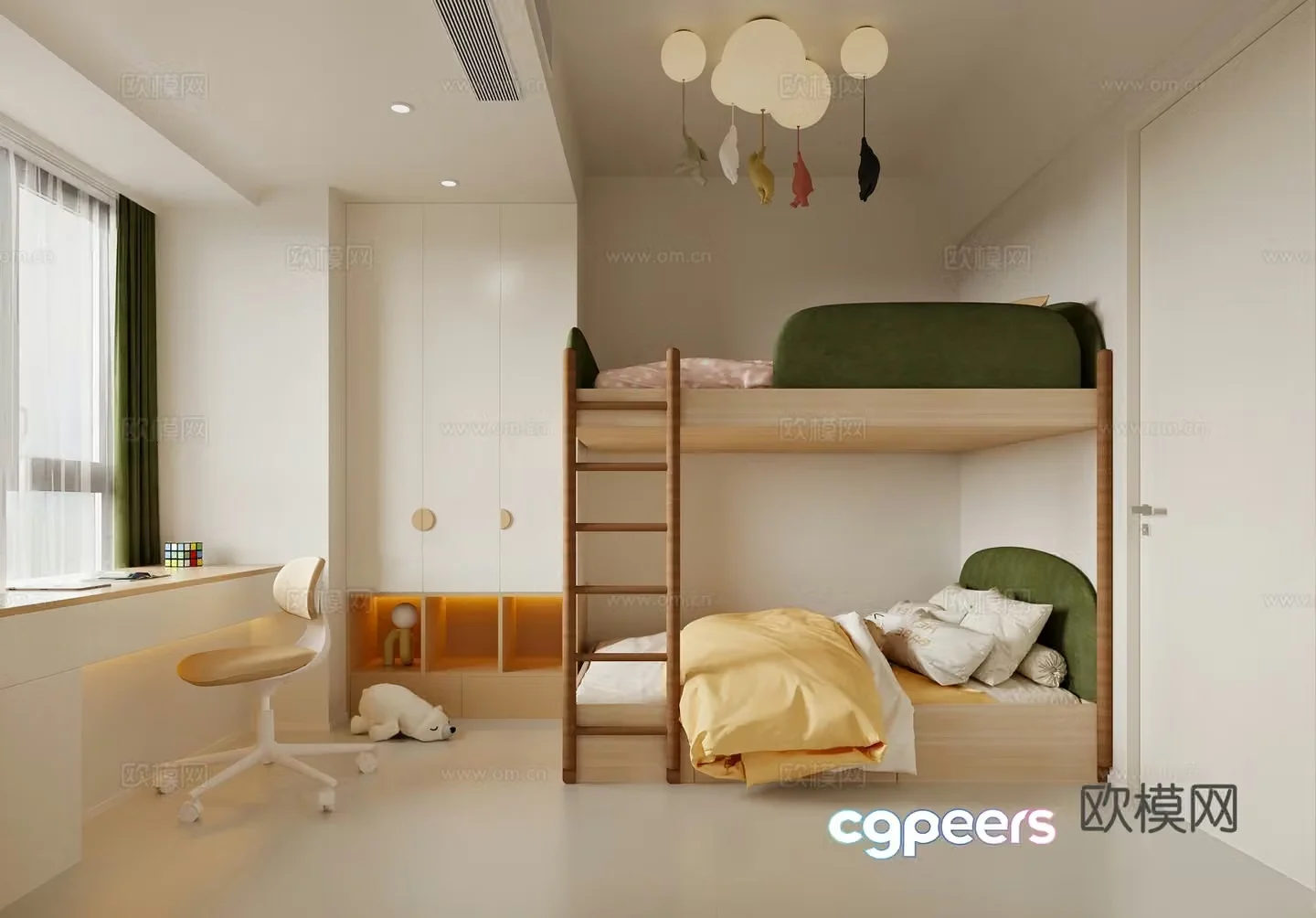 Modern universal children’s room up and down bed dopamine-wind children’s room 3D model