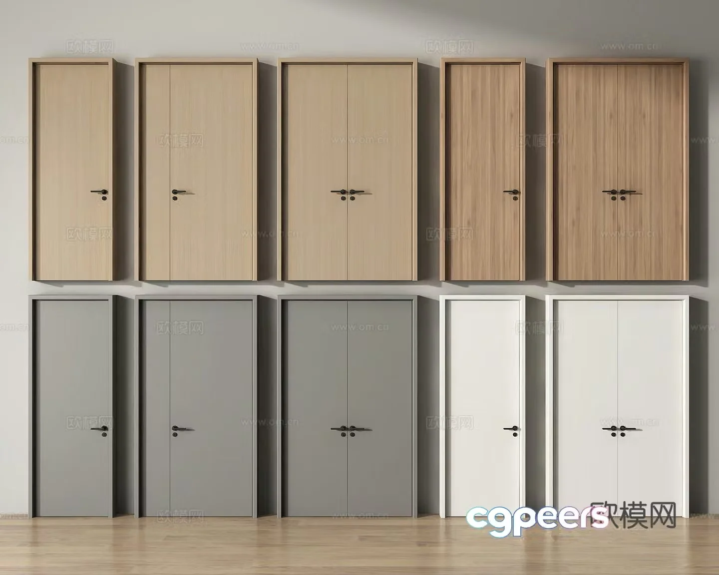 Modern double door single door double door door 3d model