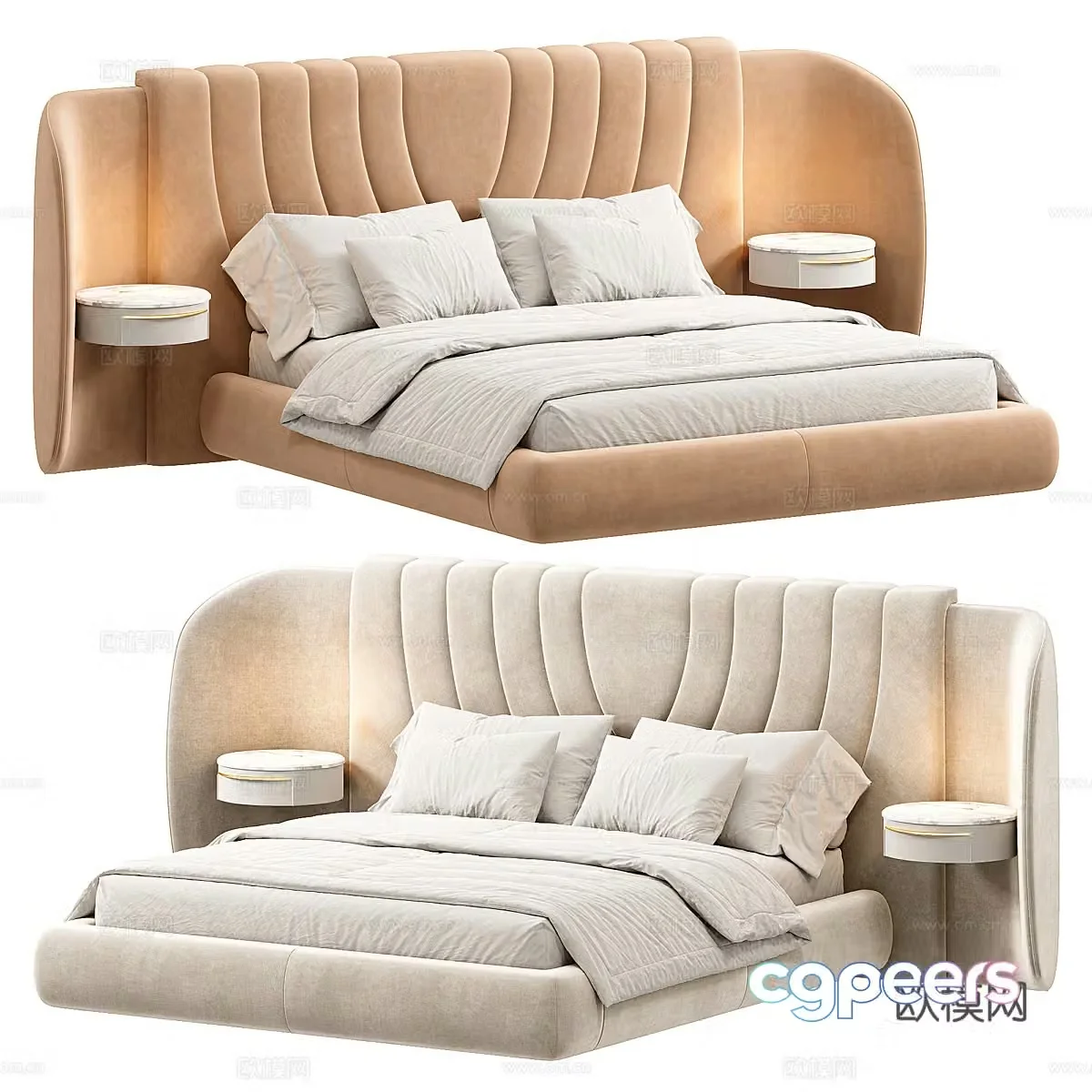 Modern Italian Adele Fabric Double Bed 3D Model