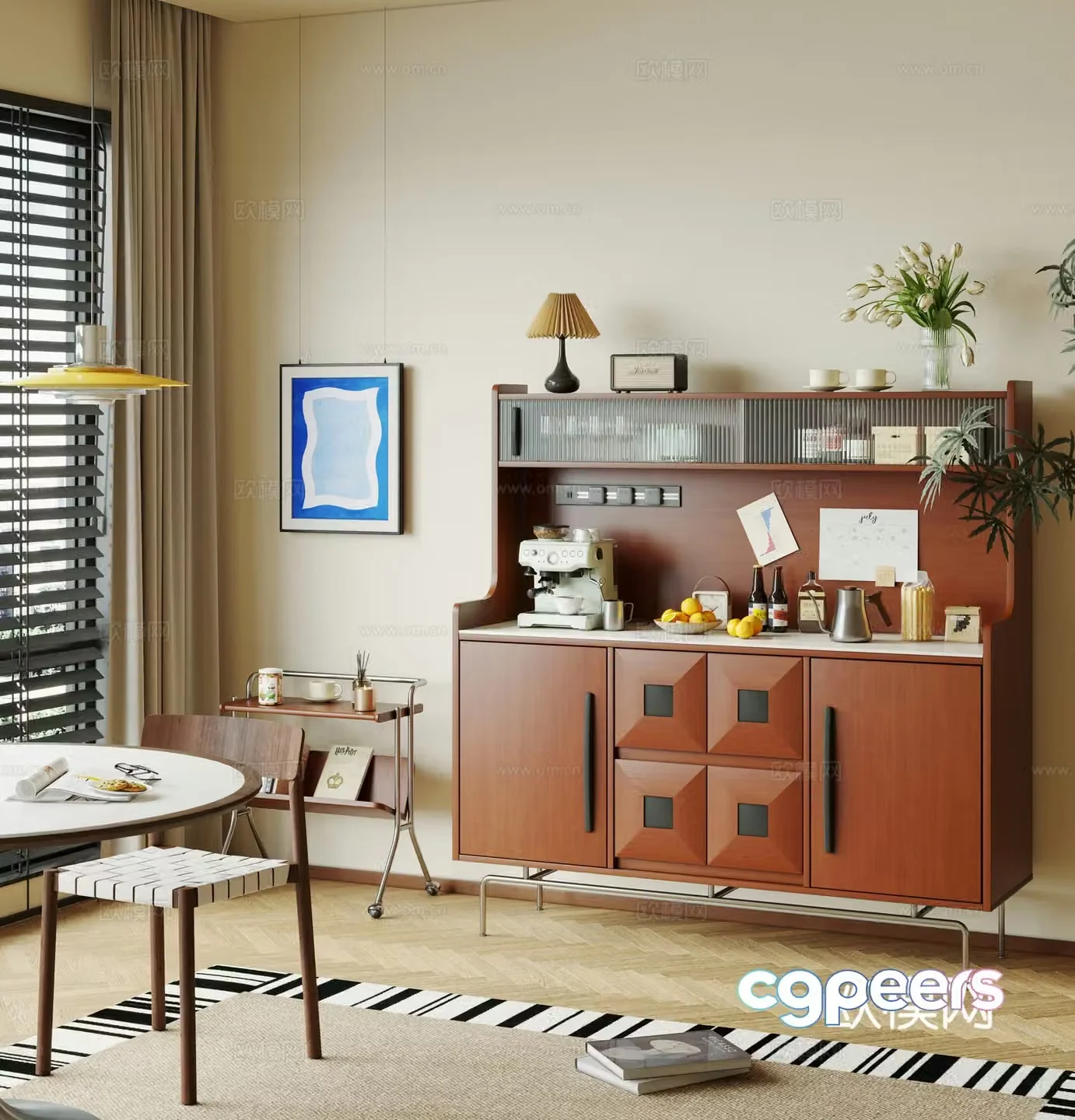 Modern retro solid wood sideboard medieval style sideboard finished sideboard 3D model