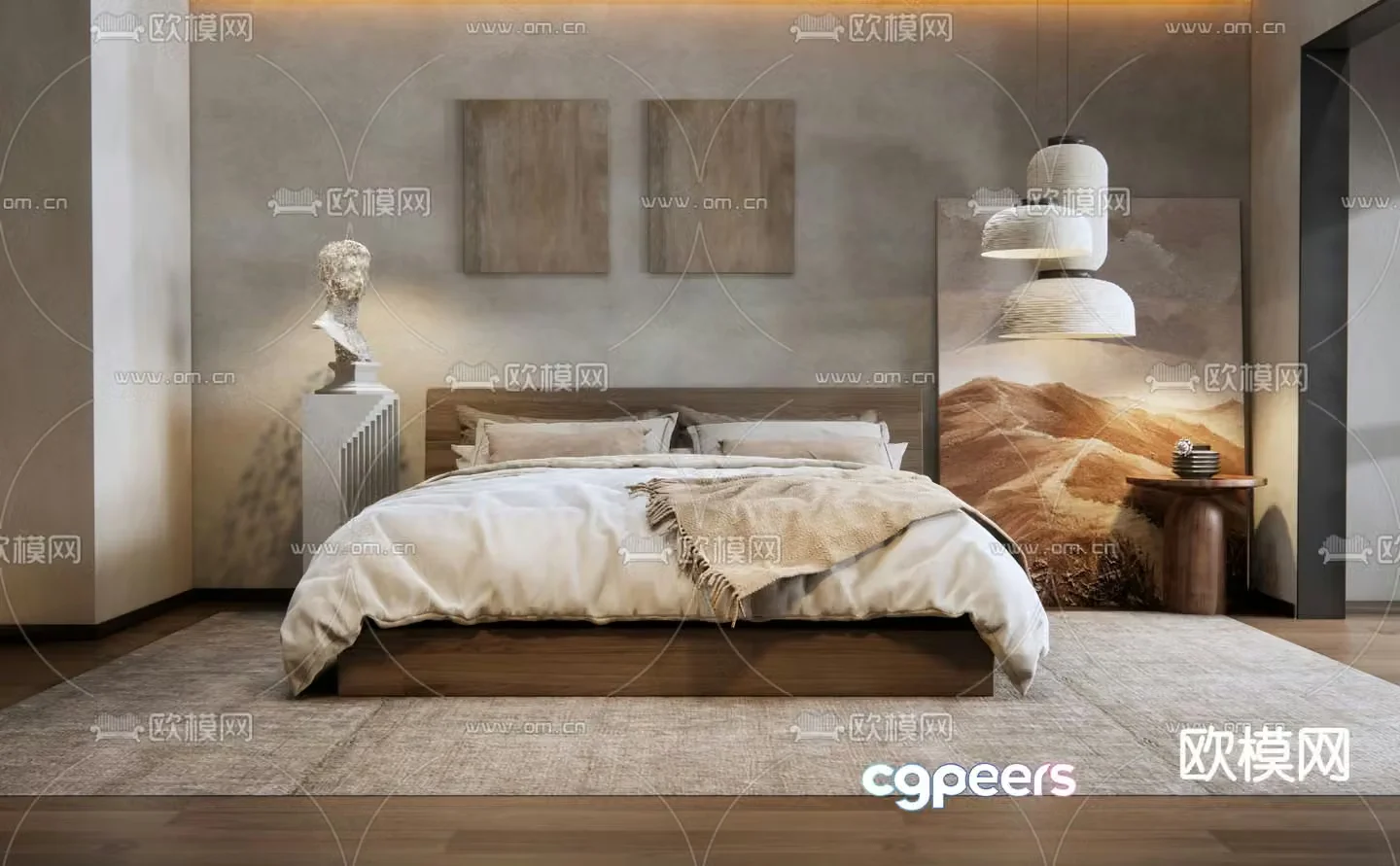 Wabi-sabi double bed 3d model