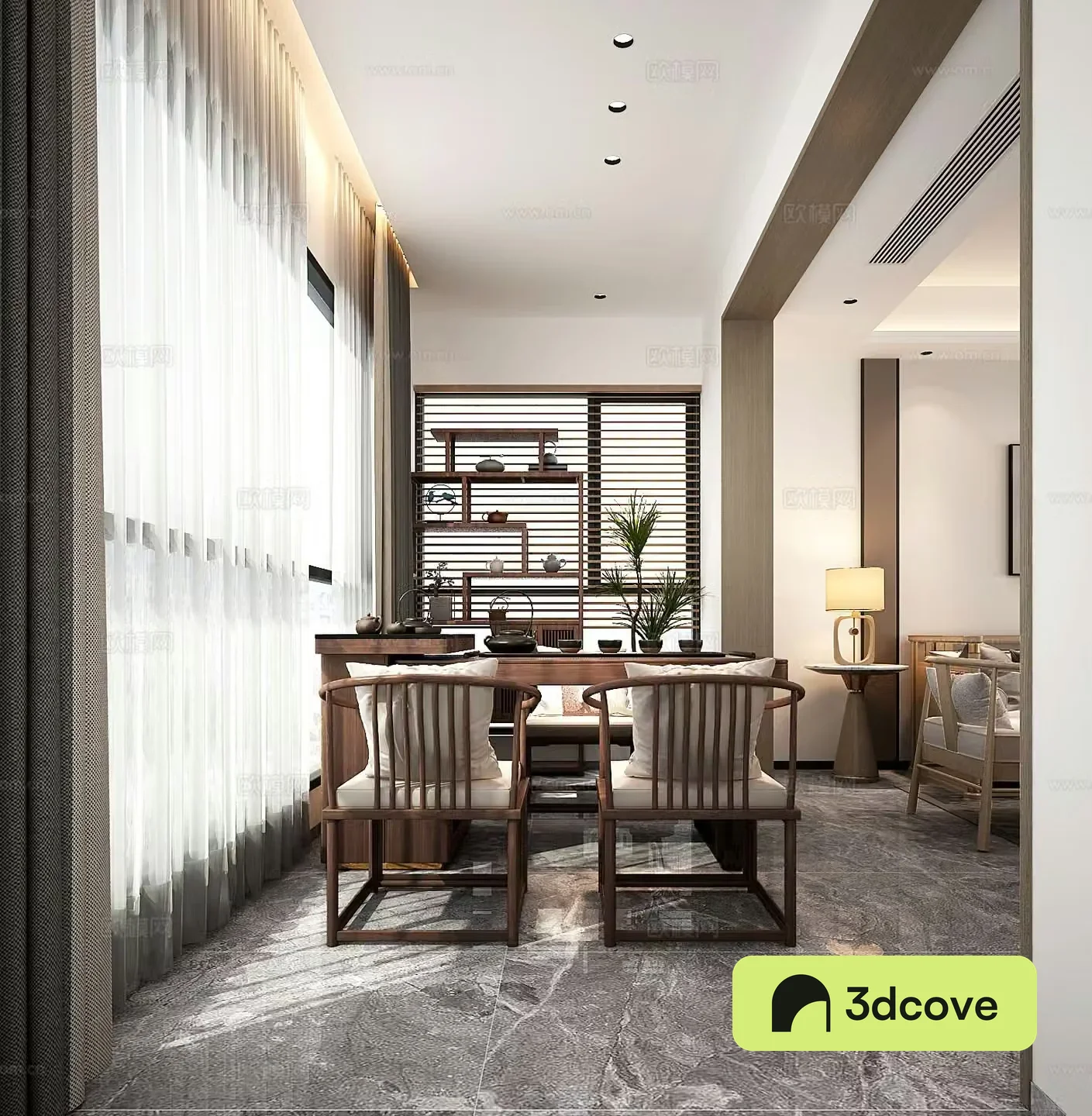 New Chinese style tea room balcony tea tasting area