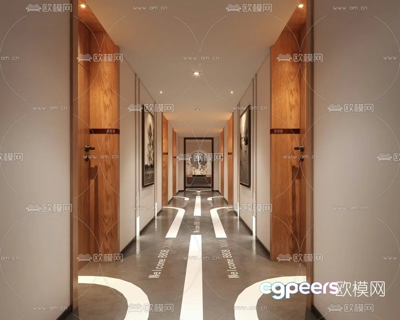 Modern hotel corridor aisle 3d model