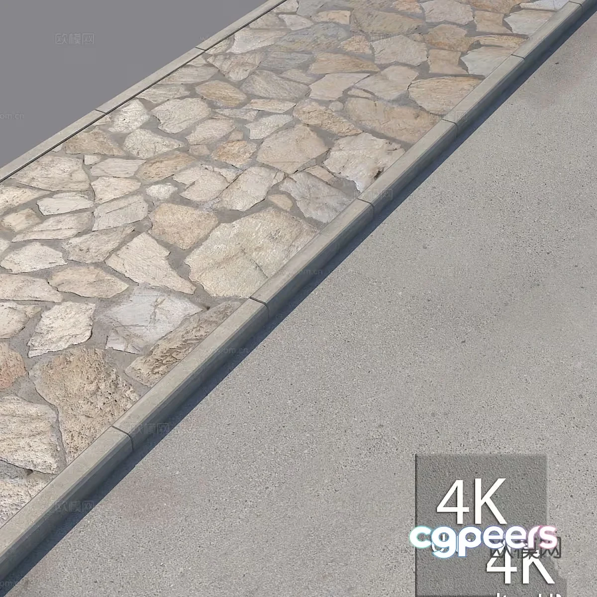A Stone And Concrete Wall 3D Model – 17970 – VRAY Render
