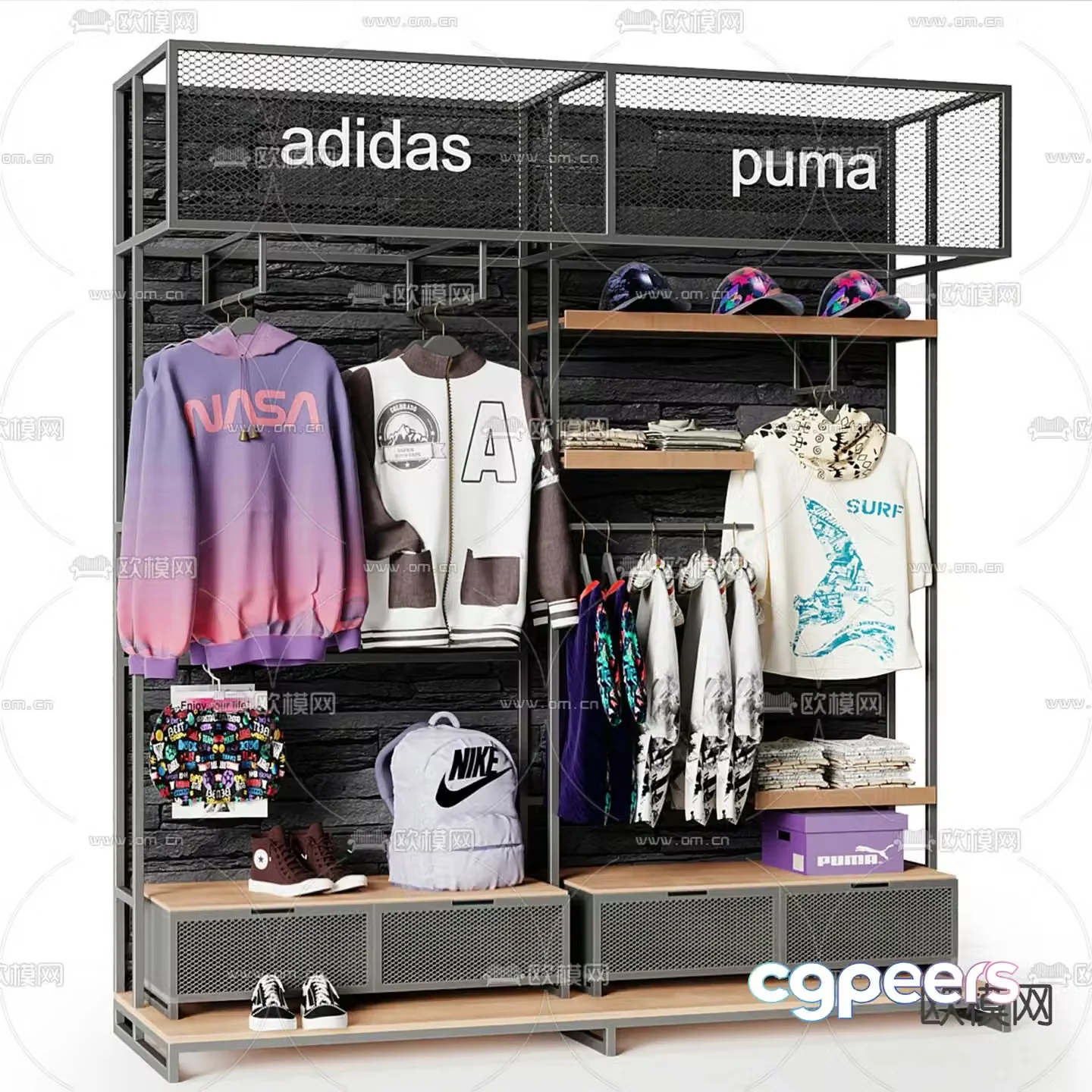 Clothing store clothing display rack 3d model