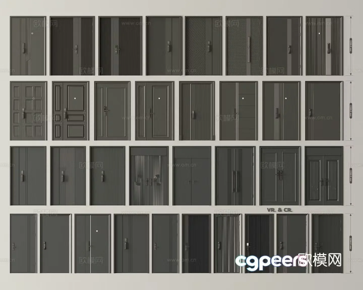 Modern door combination entrance door security door main door double door swing door 3D model