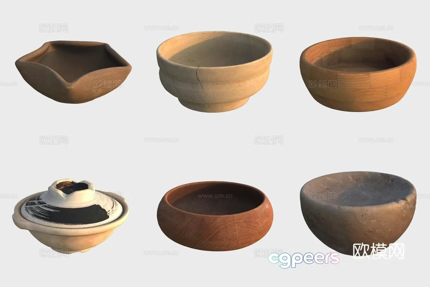 Ancient pottery pottery bowl pottery wooden products wooden bowl 3d model