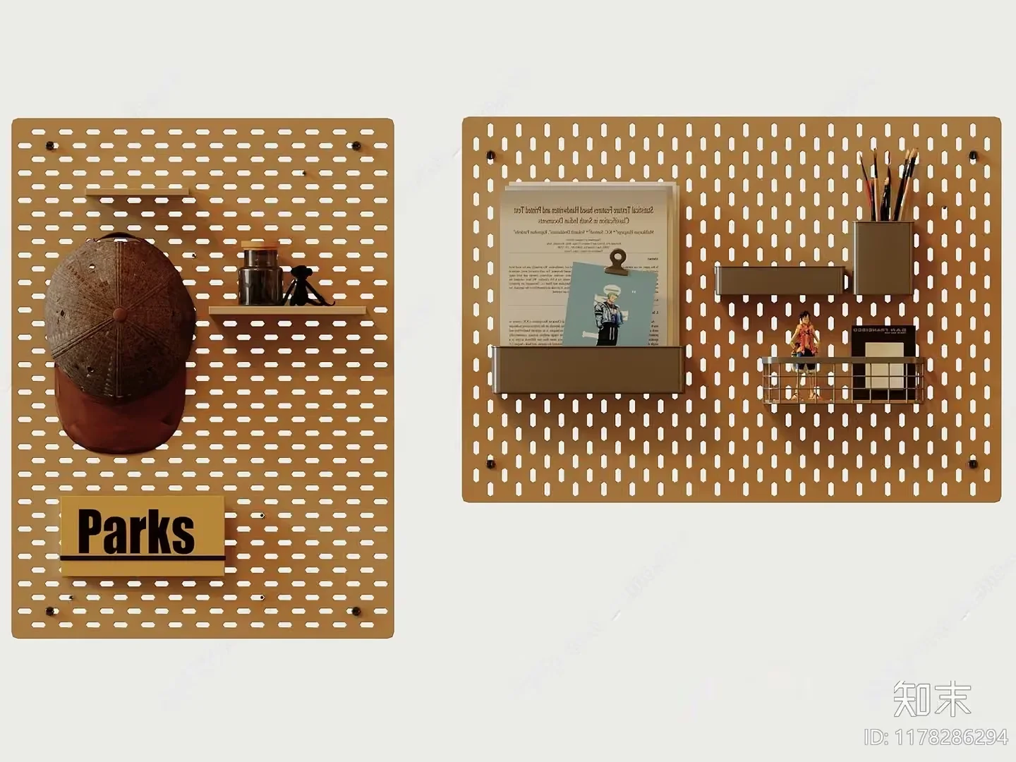 Wooden Pegboard With Various Items On It 3D Model – 4123 – VRAY Render